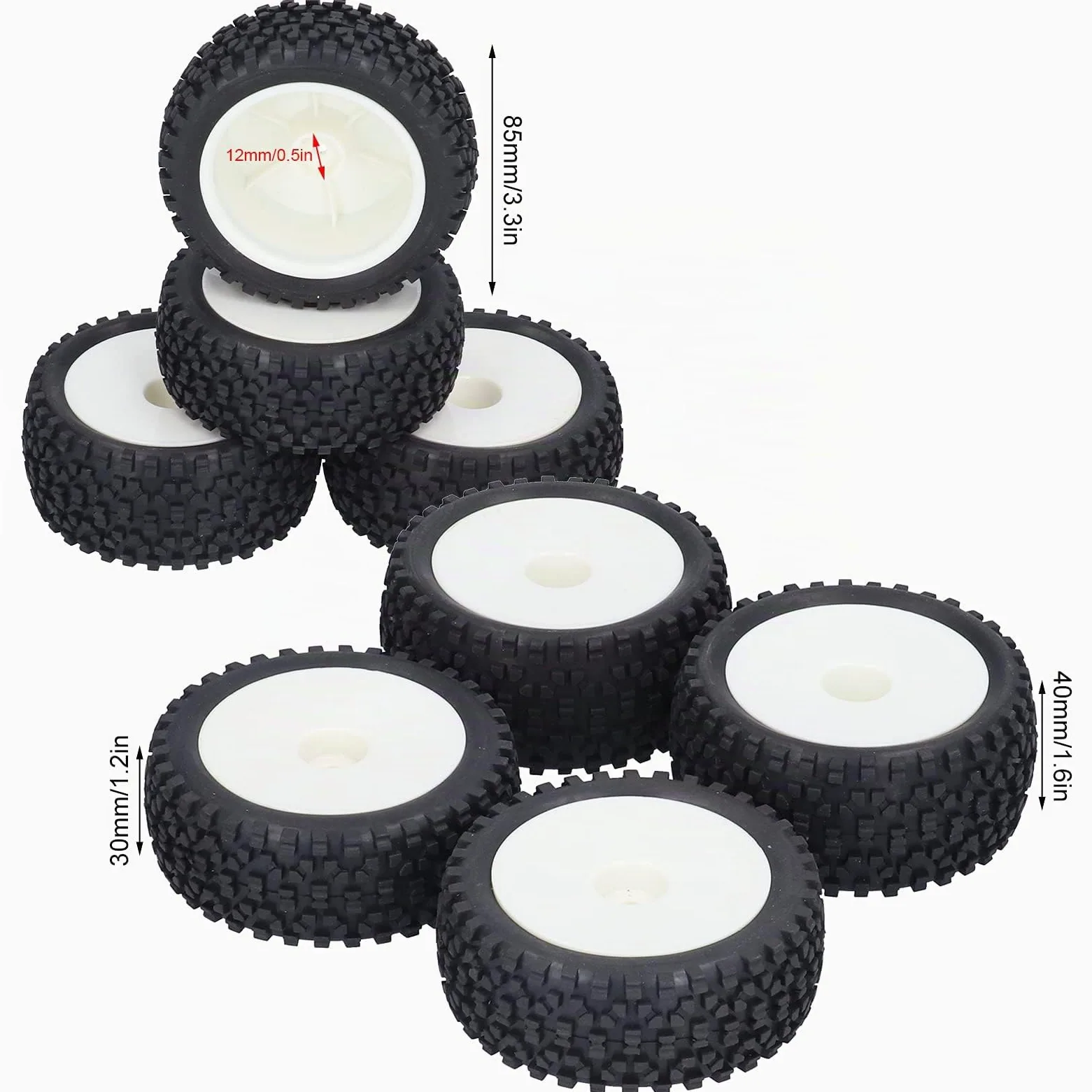 Set 4 Pezzi Pneumatici RC 1/10, Ruote in Gomma per Auto da Corsa e Buggy Telecomandati, Mozzi Ruota ad Alta Resistenza, Sostituzione Professionale per Modellismo, Grip Ottimale, Nero