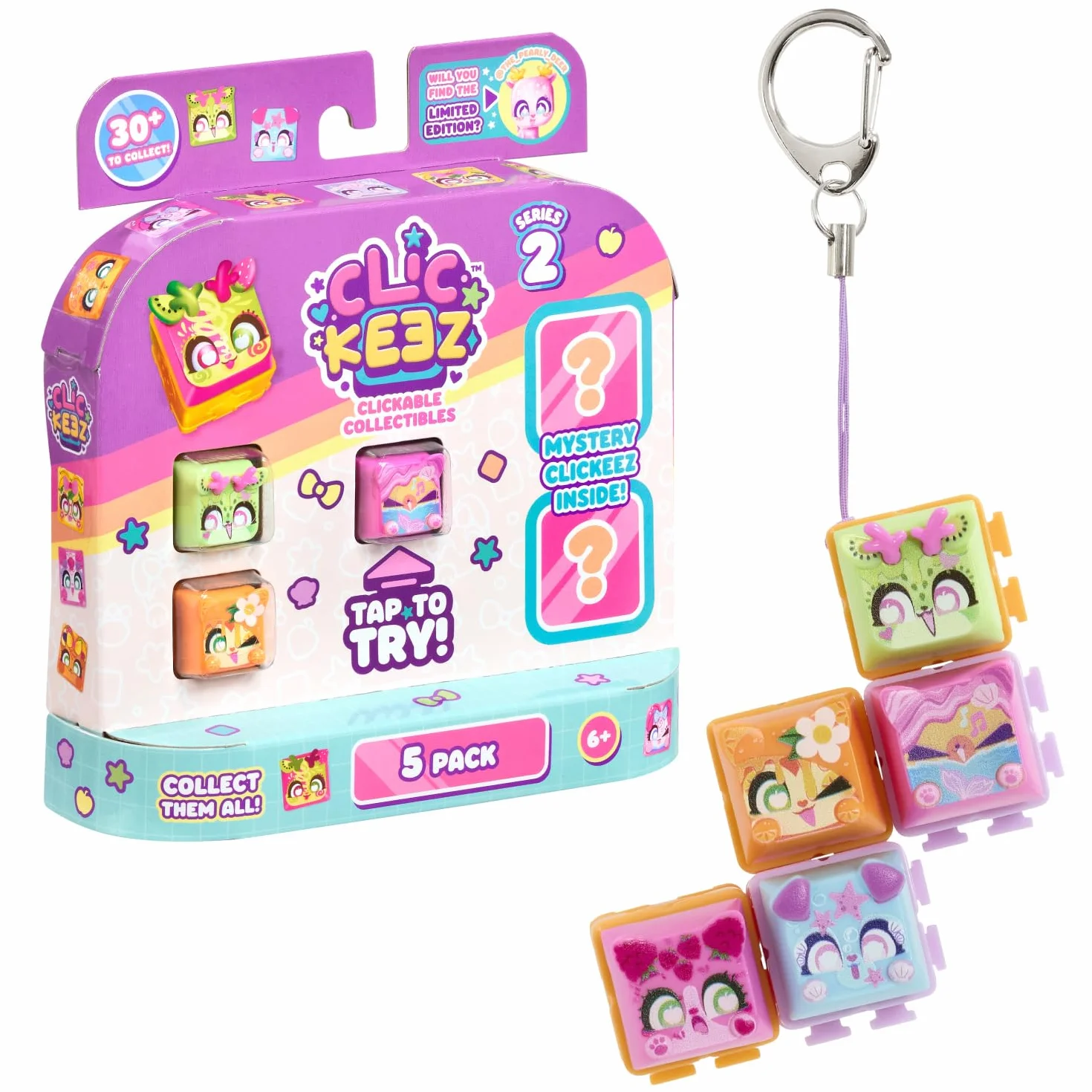 CLICKEEZ Multipack Serie 2 5 Mini Figure Kawaii Keycap Trasformabile Portachiavi Fidget Toy Sensoriale Effetto ASMR Gioco Collezionabile Da 6 Anni