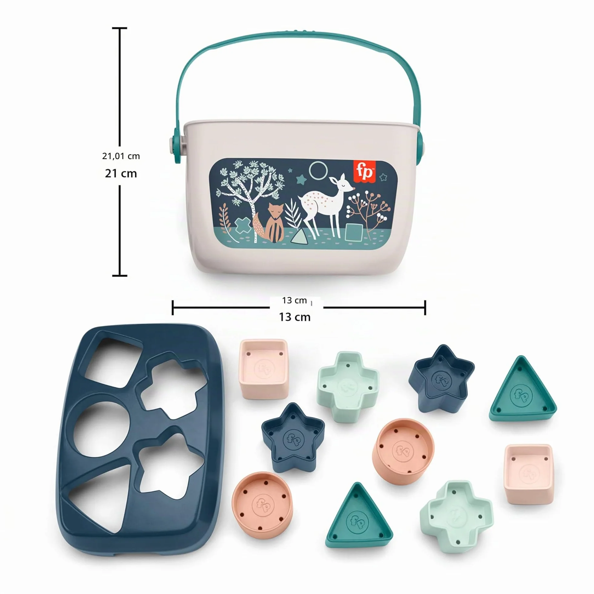 Fisher-Price - Blocchi Assortiti Cerbiatto Blu, Set di 10 Blocchi da Impilare e Identificare per Neonati dai 6 Mesi in su, Giocattolo per Bambini 6+ Mesi, HJP20 [Esclusivo Amazon]