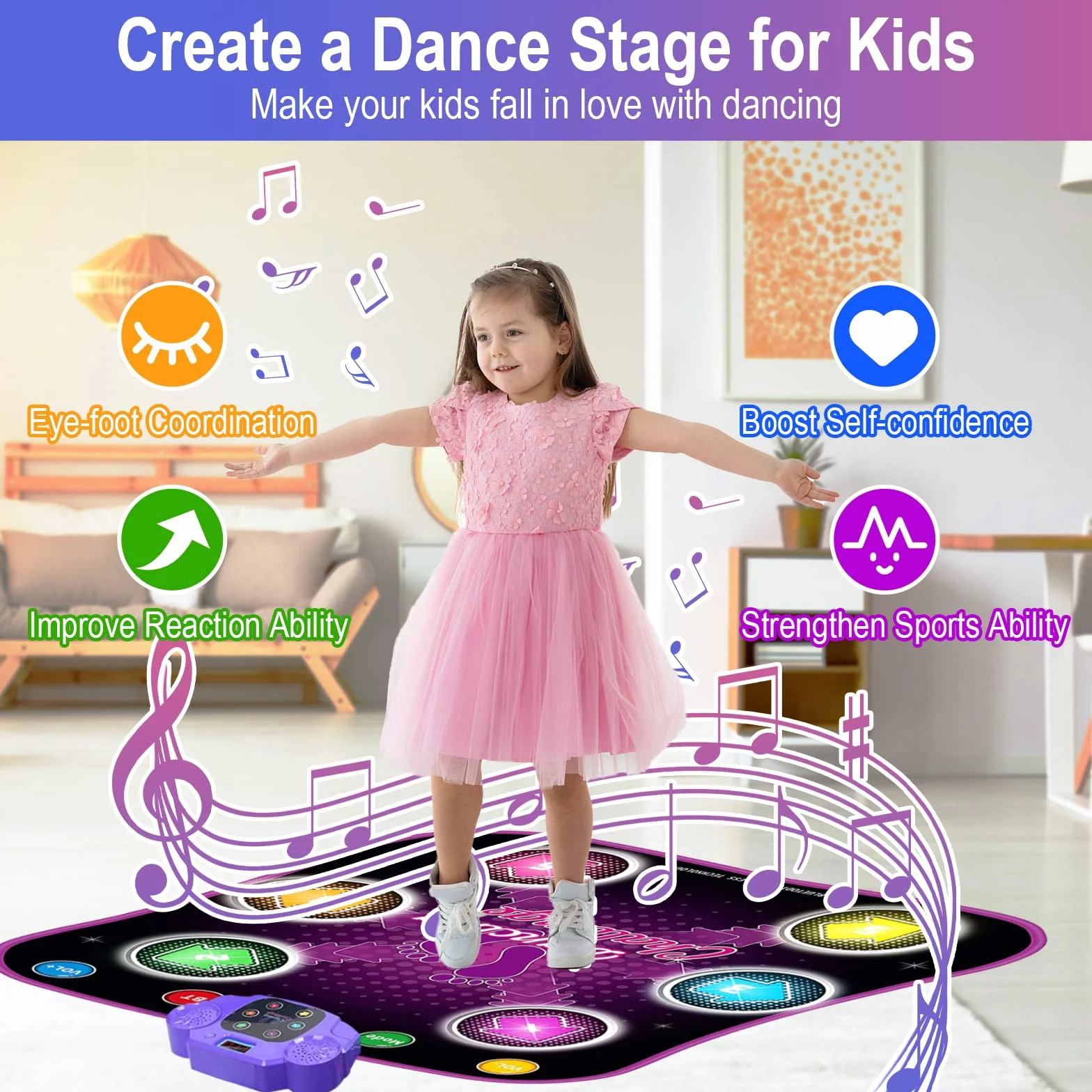 Tappetino da Ballo LED Bluetooth Bambini 3-12 Anni Viola