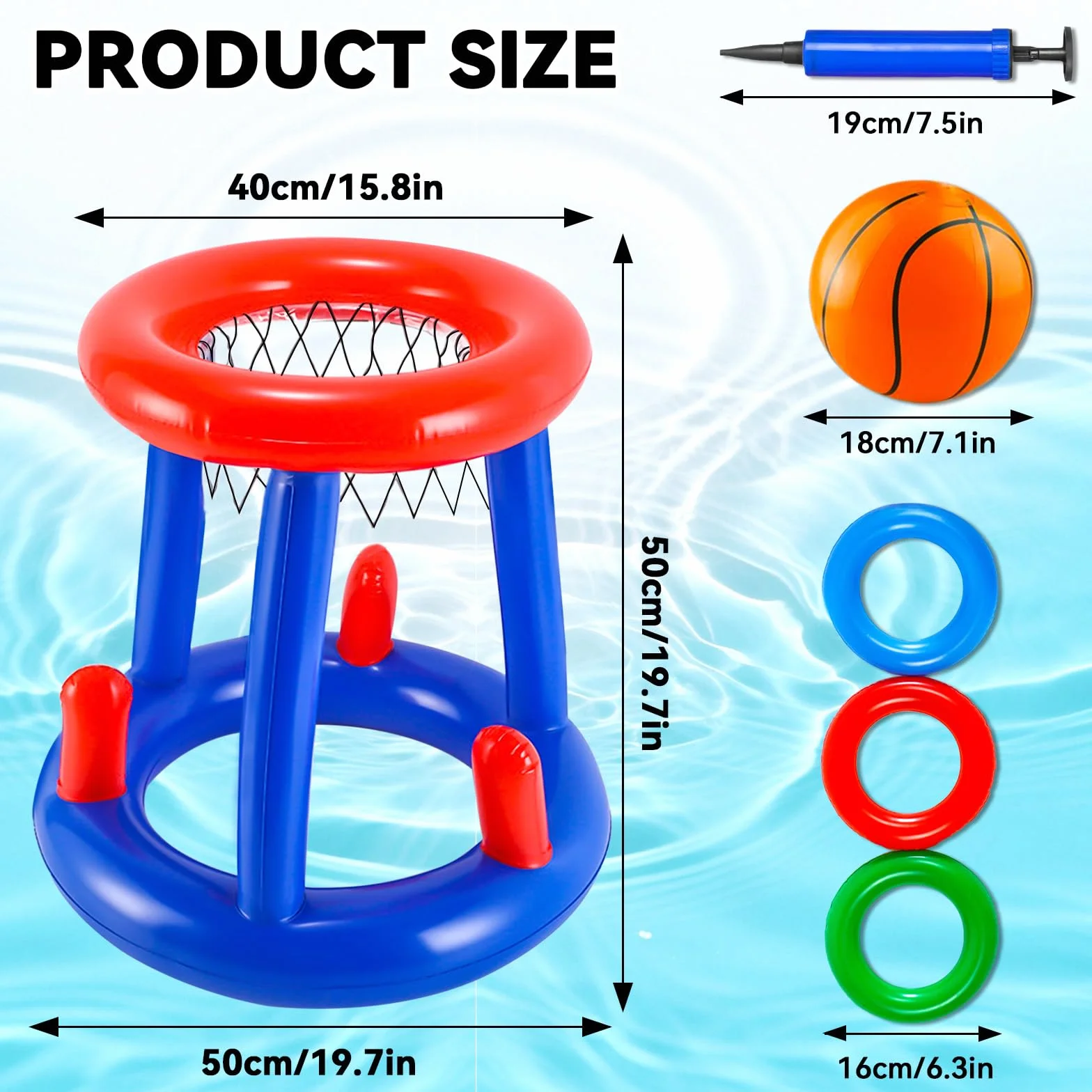 Canestro Gonfiabile per Piscina, 2 in 1 di Canestro da Basket Galleggiante e Gioco di Lancio degli Anelli Gonfiabile, Giocattolo da Gioco Acquatico per Piscina Estiva, Adatto a Bambini e Adulti