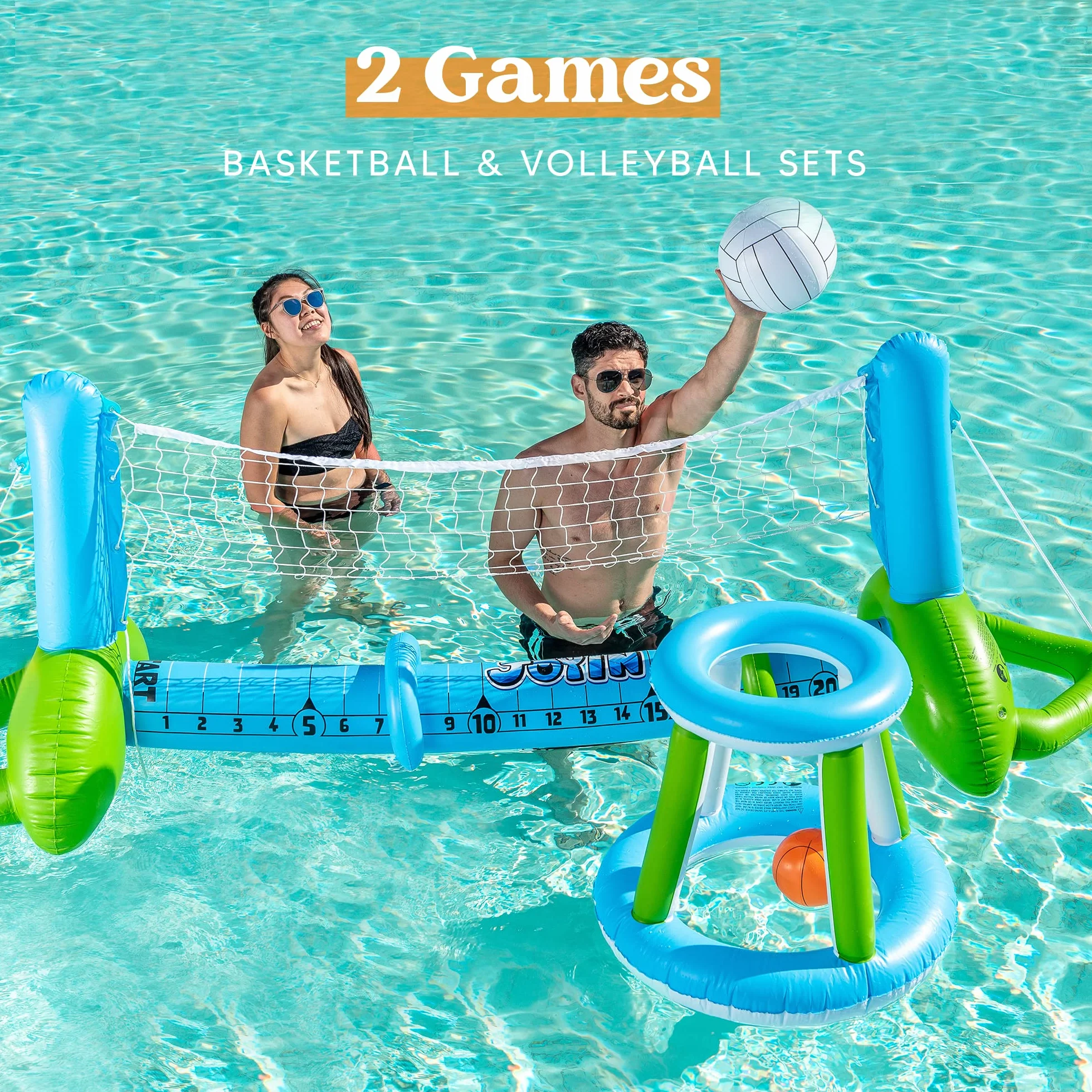 JOYIN Set da Pallavolo Gonfiabile per Piscina Bambini Adulti, Rete da Pallavolo Canestri da Basket Set Galleggiante per Piscina, Gioco di Nuoto Divertente per Feste