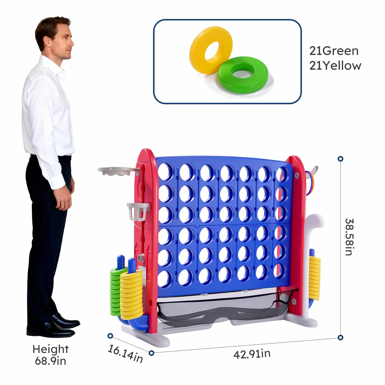 Gioco da Esterno 4-in-1 XXL con Canestro e Lancio Anelli – Altezza Regolabile – Perfetto per Feste, Giardino e Prato – Adatto a Bambini e Adulti – Include Gioco a 4 colonne Gigante – Colore: