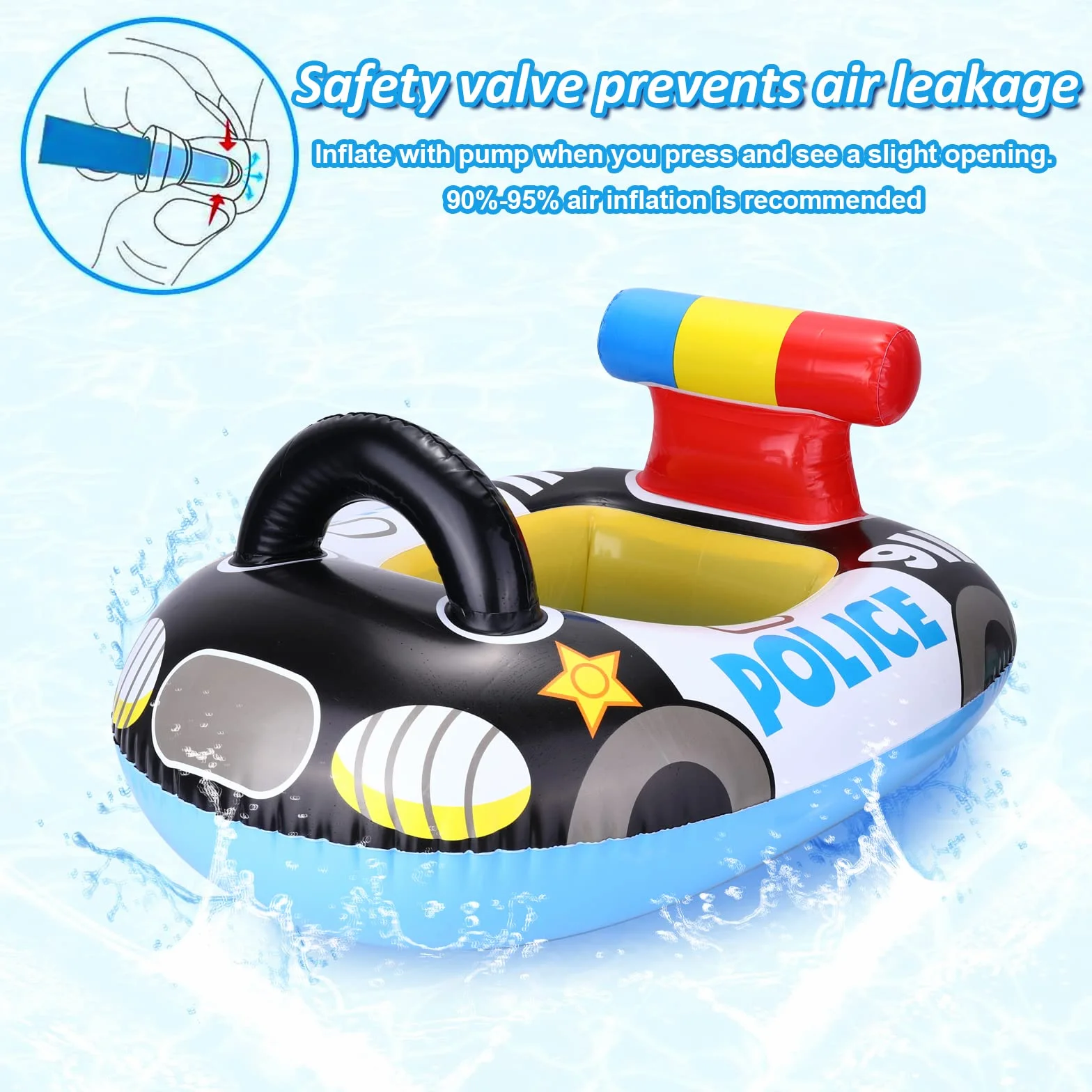 Anello di Nuoto del Fumetto,Auto Della Polizia Salvagente Neonato Galleggiante Gonfiabile del Bambino Dell'anello di Nuoto del Float Salvagente Seggiolino and Gonfiatore Bambini Piscina Giocattolo