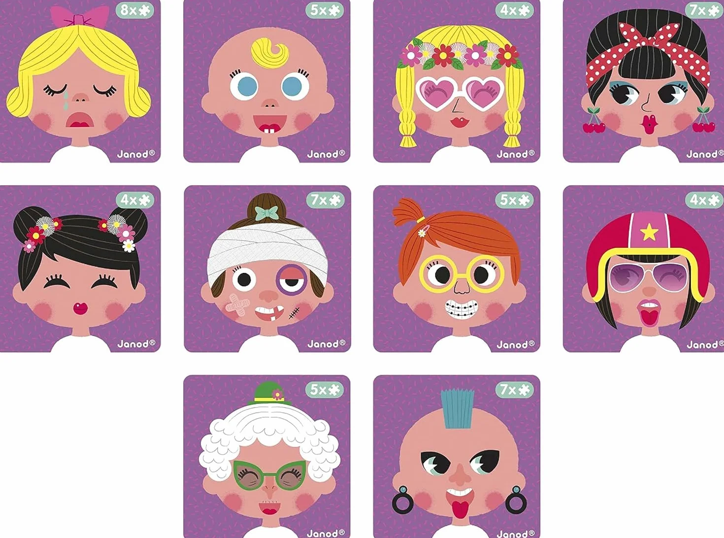 Janod Magneti'Book Crazy Faces Ragazza Gioco Educativo Magnetico 55 Pezzi 3+ Anni