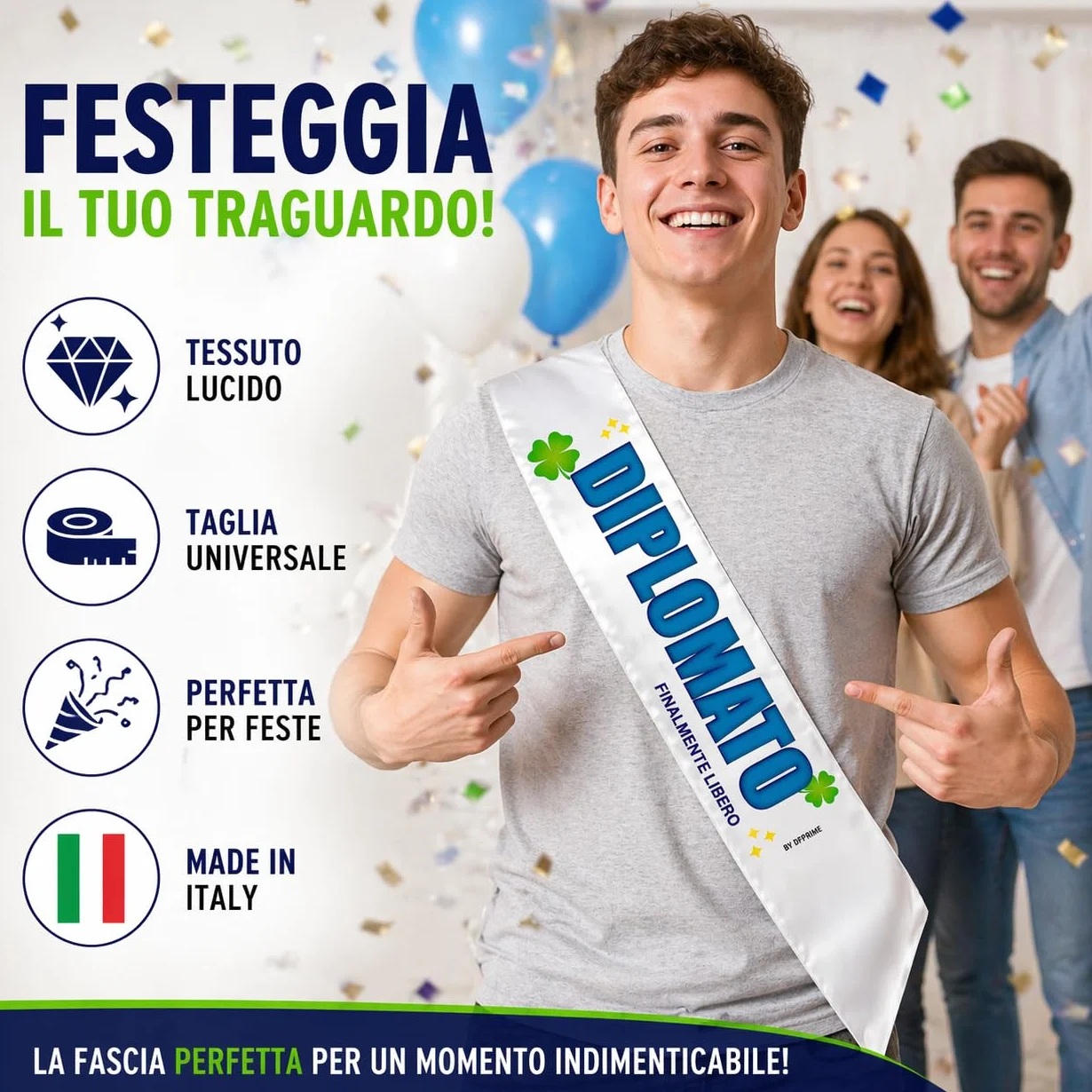 FASCIA DIPLOMATO – Finalmente Libero – Fascia Divertente per Festa di Diploma – Gadget Ironico per Diplomato – Regalo Originale Uomo