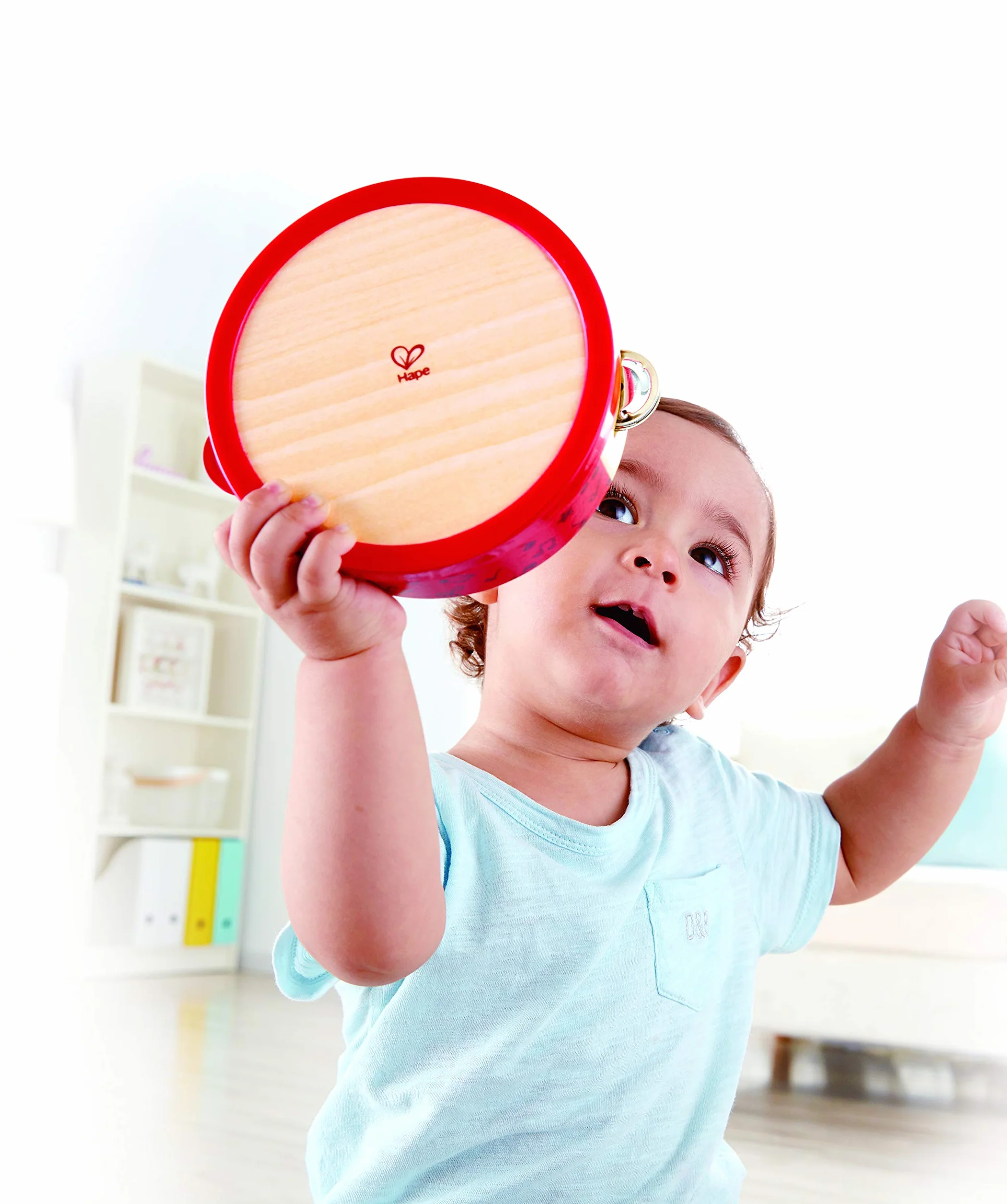 Hape Tamburello in legno 2 in 1 | Tamburello per creare tanti suoni | A partire dai 12 mesi