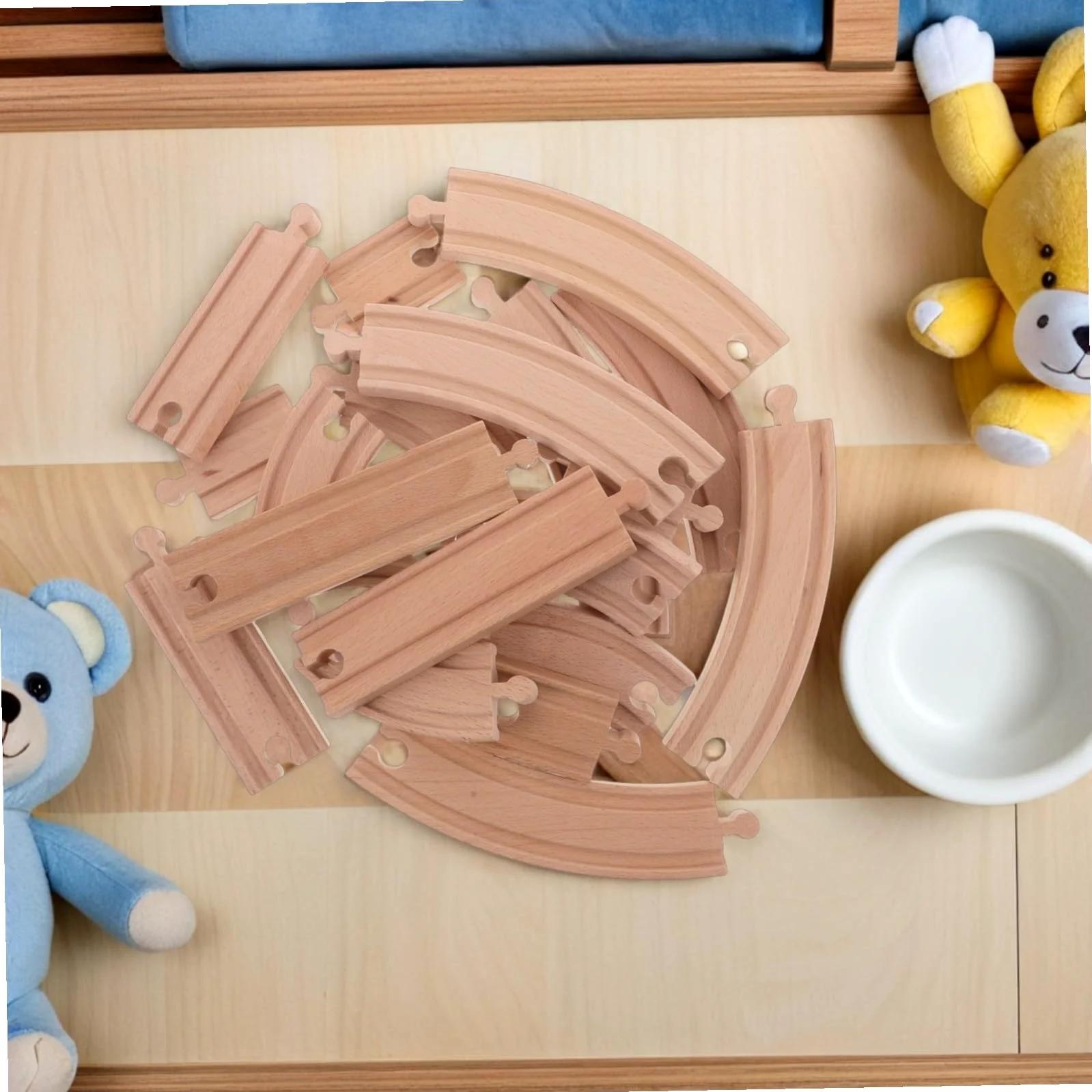 SUPVOX 20 Pezzi Binari Trenino in Legno Beige, Dritti e Curvi | Compatibile con Modelli Ferroviari, Pezzi per Montaggio Creativo, Accessori di Espansione per Gioco DIY