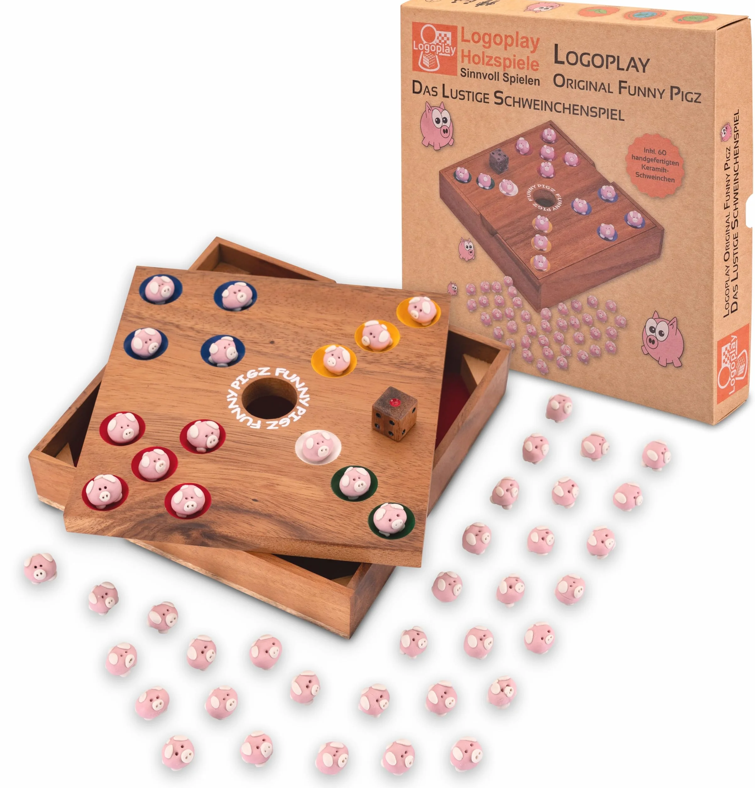 LOGOPLAY Buco del maiale, Gioco Del Maiale Big Hole, Gioco di Dadi, Gioco da Tavolo, Gioco da Tavolo in Legno (Marrone)
