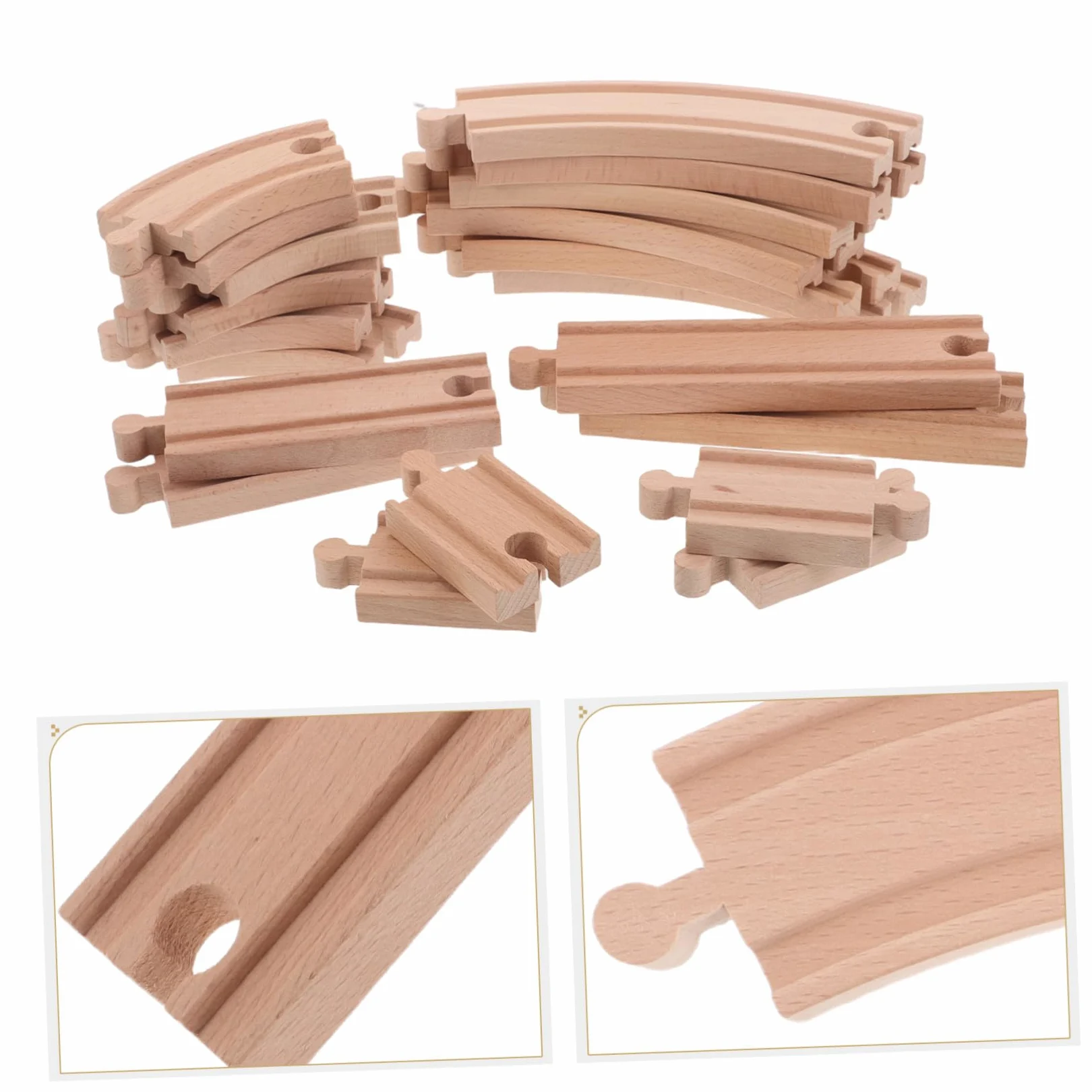 HEMOTON Binari in Legno per Trenini, 20 Pezzi Beige, Curve e Dritte | Compatibili con Modellini Ferroviari, Pezzi di Giunzione Inclusi, Montaggio Creativo per Gioco Quotidiano