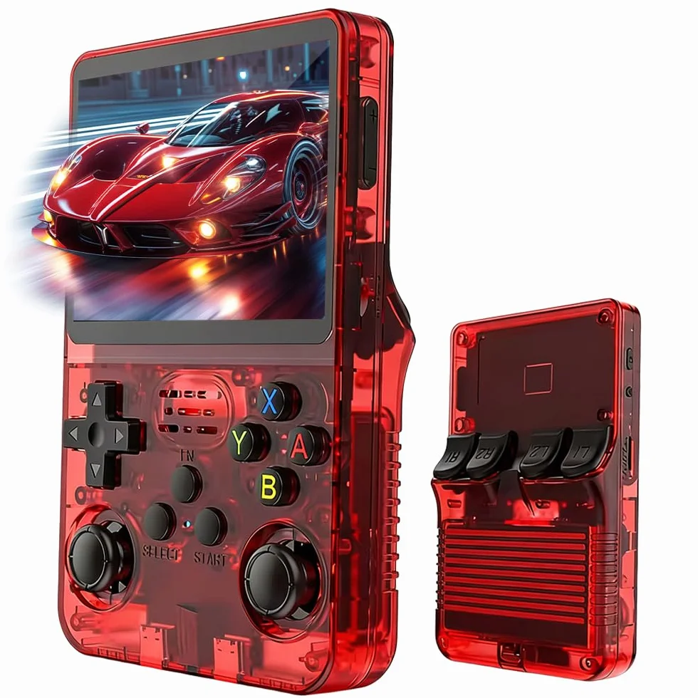 R36s - Console da gioco portatile retrò con display da 3,5 pollici, scheda TF da 64 GB e 15.000 giochi classici, console portatile R36s (rosso)