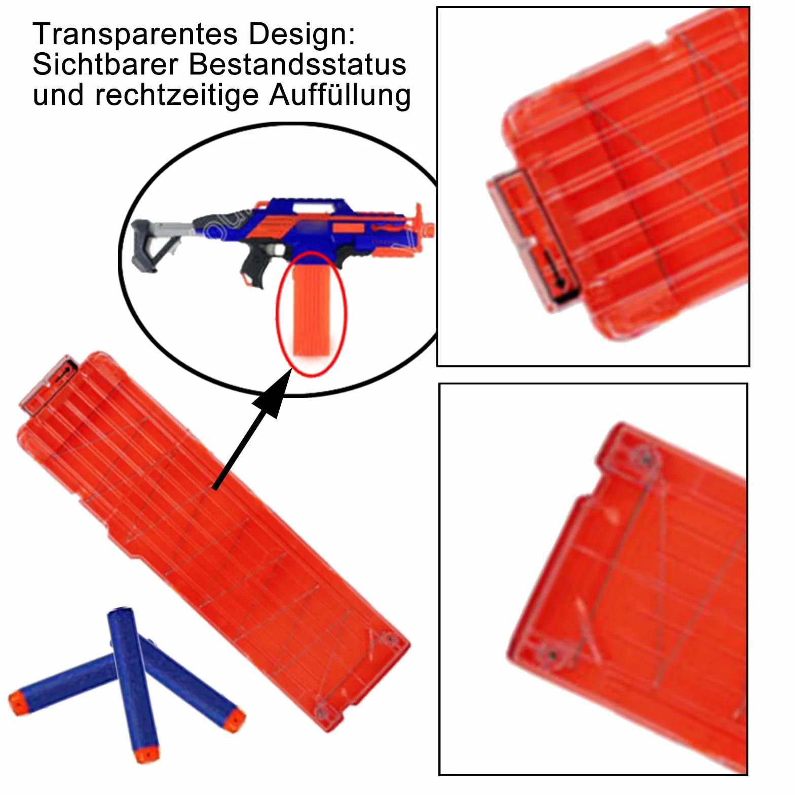 1 pezzo Soft Bullet Pistola Accessori Compatibile 18 Clip Magazine Ricarica Rapida Clip con 60 Pezzi 7.2cm Eva Elite Testa Cava Giocattolo Pistola Morbida Sfera Accessori Schiuma Sfera Morbida