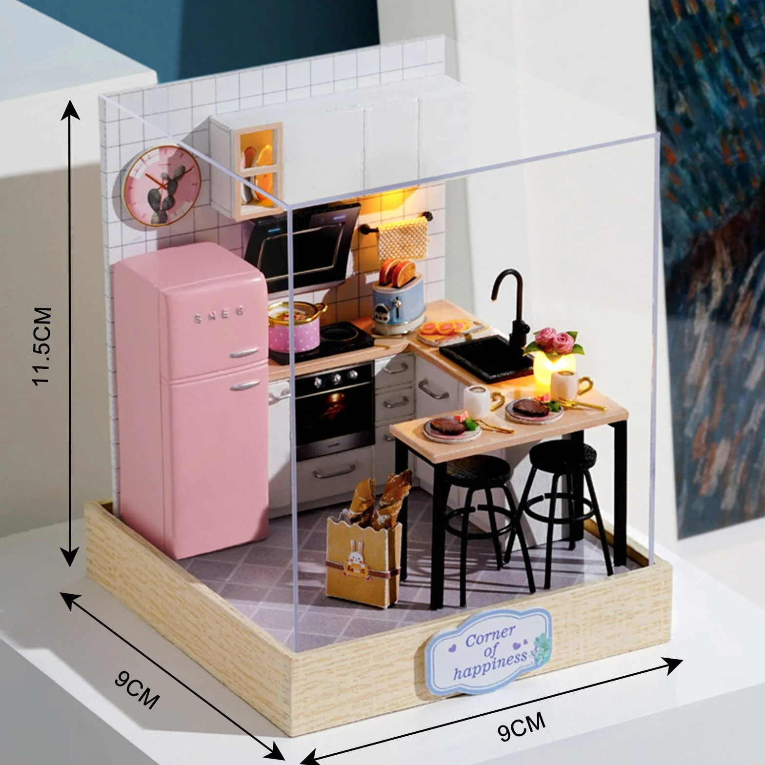 Cuteefun Kit Case in Miniatura da Costruire per Principianti, Miniature Casa delle Bambole Fai da Te con Mobili Copertura Antipolvere e Strumenti, Regali Creativi Artigianali (Cucina)