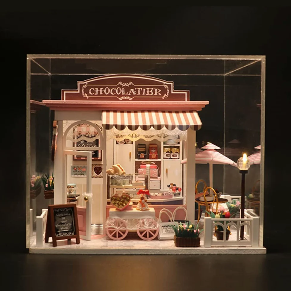 LANRU kit fai da te per adulti,Mini casa delle bambole in miniatura kit fai-da-te con luci a led e mobili per set regalo