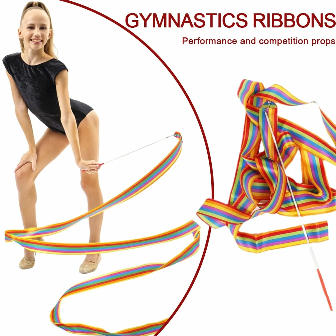 2 Pezzi Nastri di Ballo, Nastro da Ginnastica, 4m Nastri da Ballo, Nastro da Ballo, Nastro Ginnastica Ritmica, Dance Ribbons, Nastro per Ginnastica Ritmica, Ginnastica Ritmica Bacchetta
