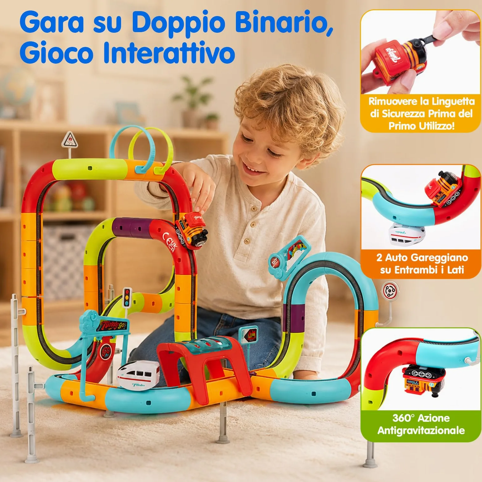 hahaland Pista Macchinine per Bambini 112 PCS, STEM Giochi Bambino 3-6 Anni | 2 Trenino Elettrico, 3D Antigravità Grande Pista, Smontabile e Ricomponibile, Regalo Bambino Maschio