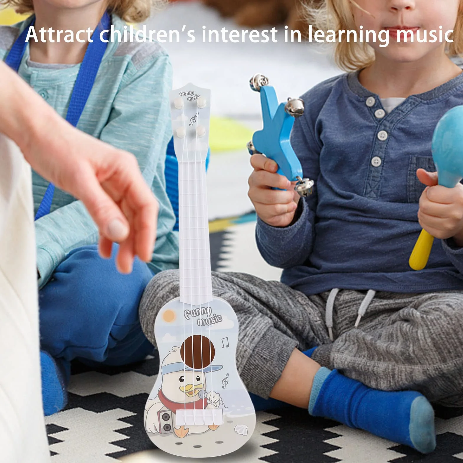 Chitarra Giocattolo per Bambini Strumento Musicale con Corde Morbide Suono Nitido Design Realistico Rosso