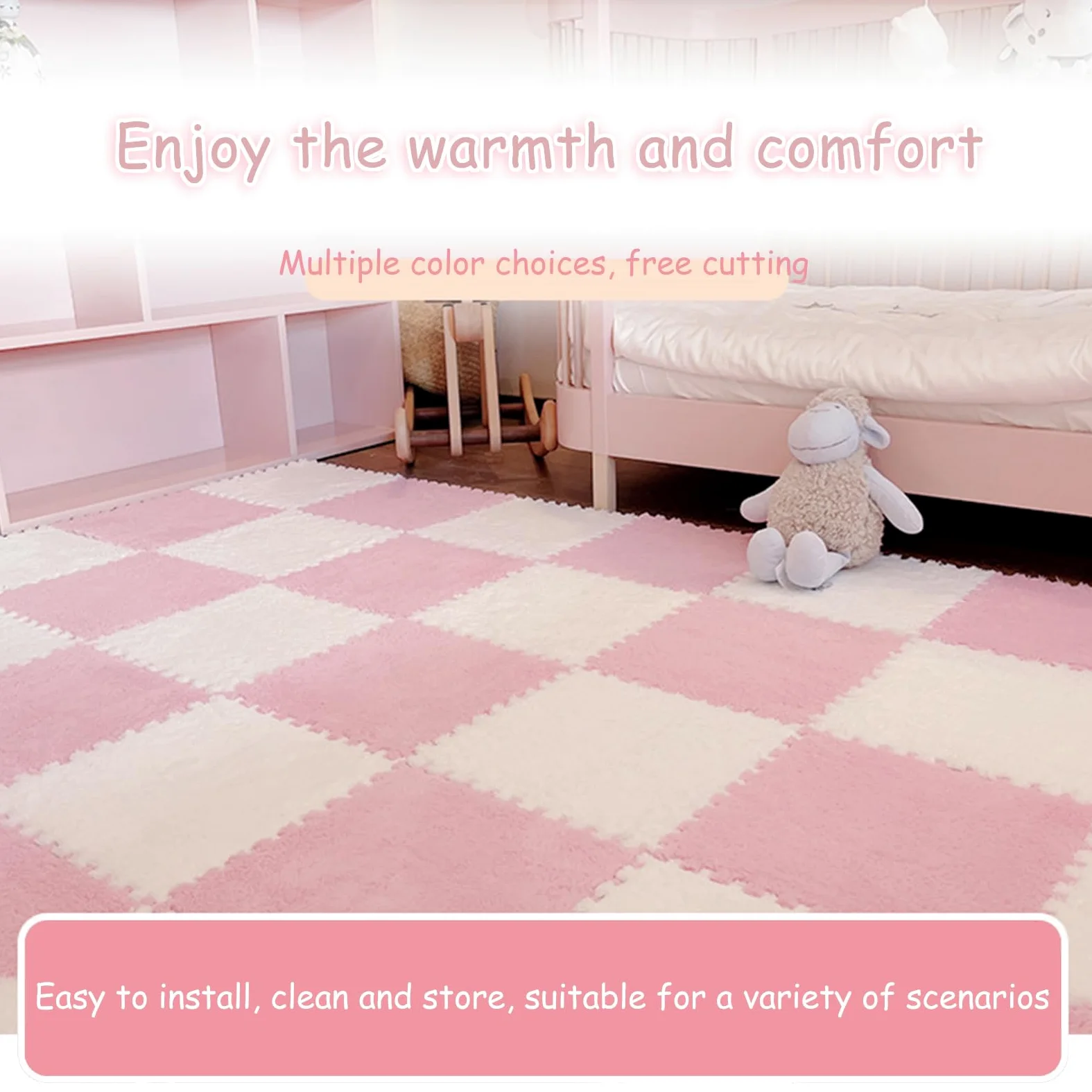Splice Interlocking Carpet 32 Piastrelle per tappeti ad Incastro, Piastrelle per tappetini in Schiuma di Peluche, Tappetino Puzzle in Schiuma per Soggiorno/Camera da Lett,Gray+Apricot