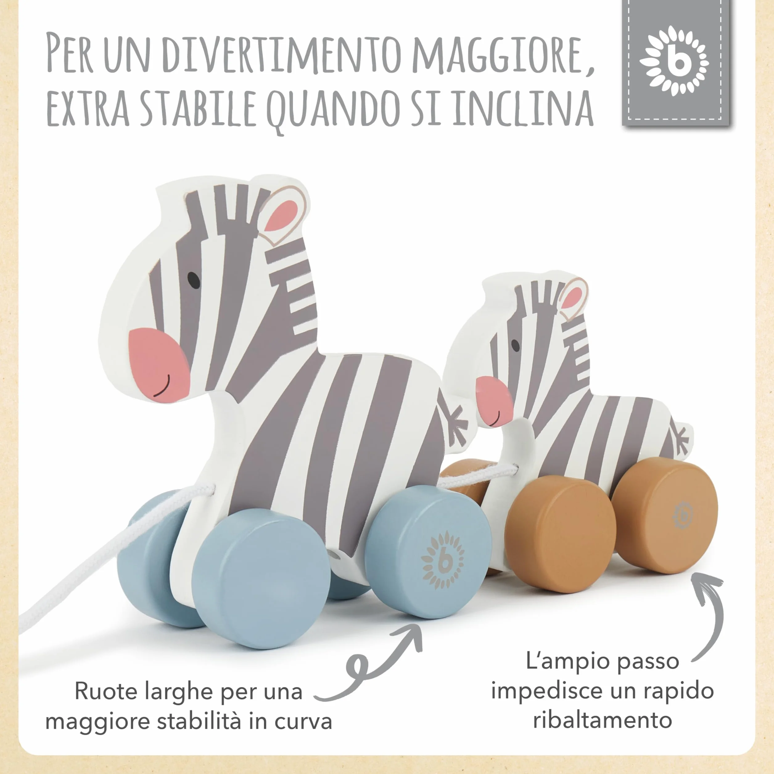 Bieco Giocattolo da Tirare in Legno - Carino Animale Zebra per Bambino a partire da 1 anno - Famiglia zebra