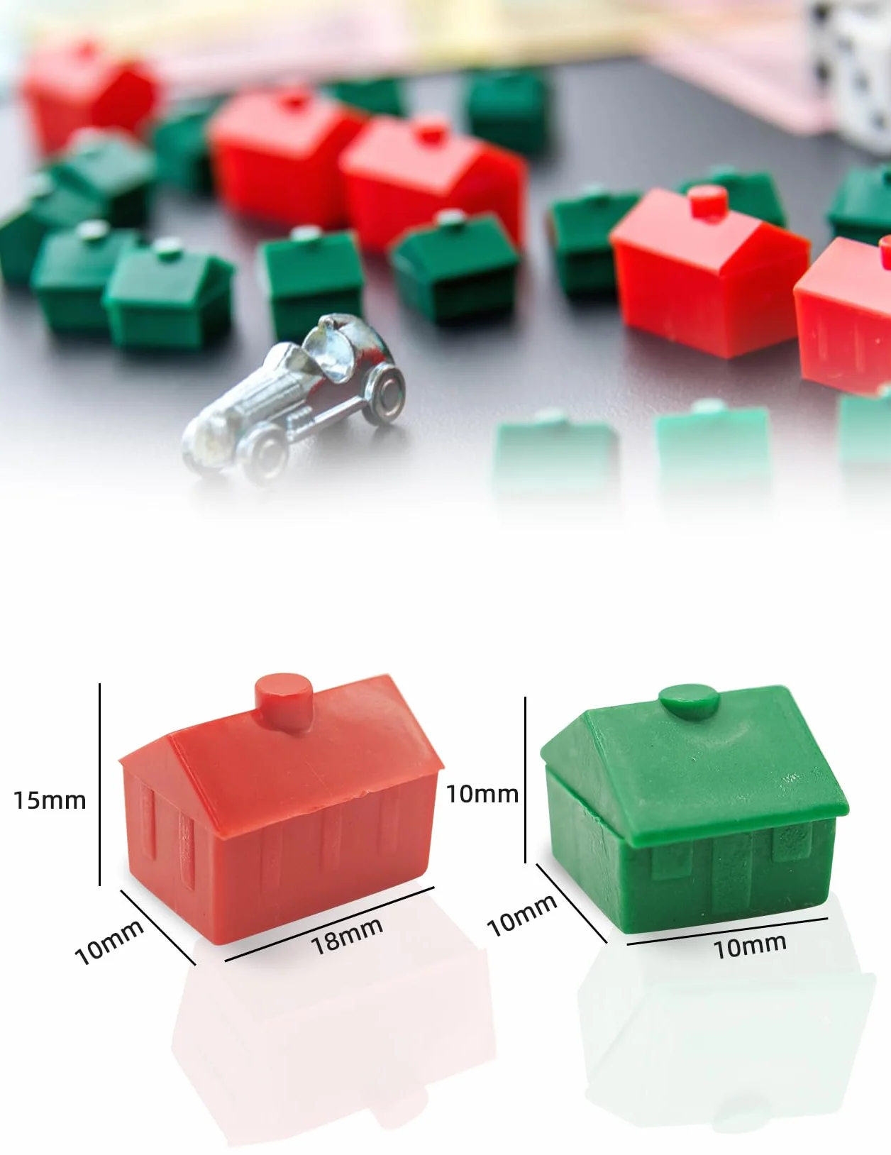 Monopoly Case & Hotel Set – 32 case verdi e 12 Alberghi rossi in plastica, pezzi di ricambio per Monopoly Classic, durevoli mattoncini da gioco e accessori per la serata di gioco (set casa)