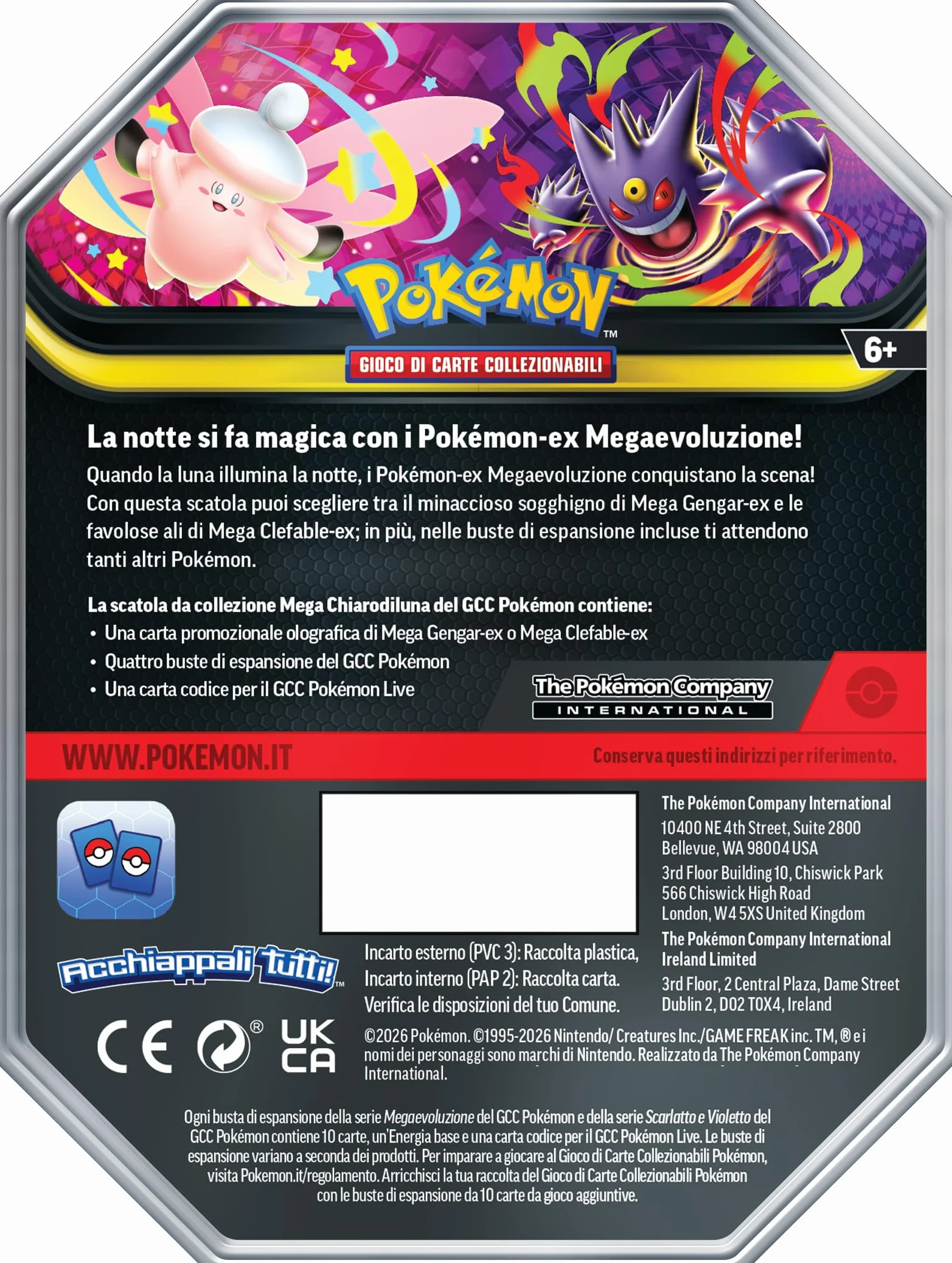 Pokémon GCC Mega Chiarodiluna scatola da collezione Mega Clefable-Ex 4 buste espansione 1 carta promozionale olografica Italiano