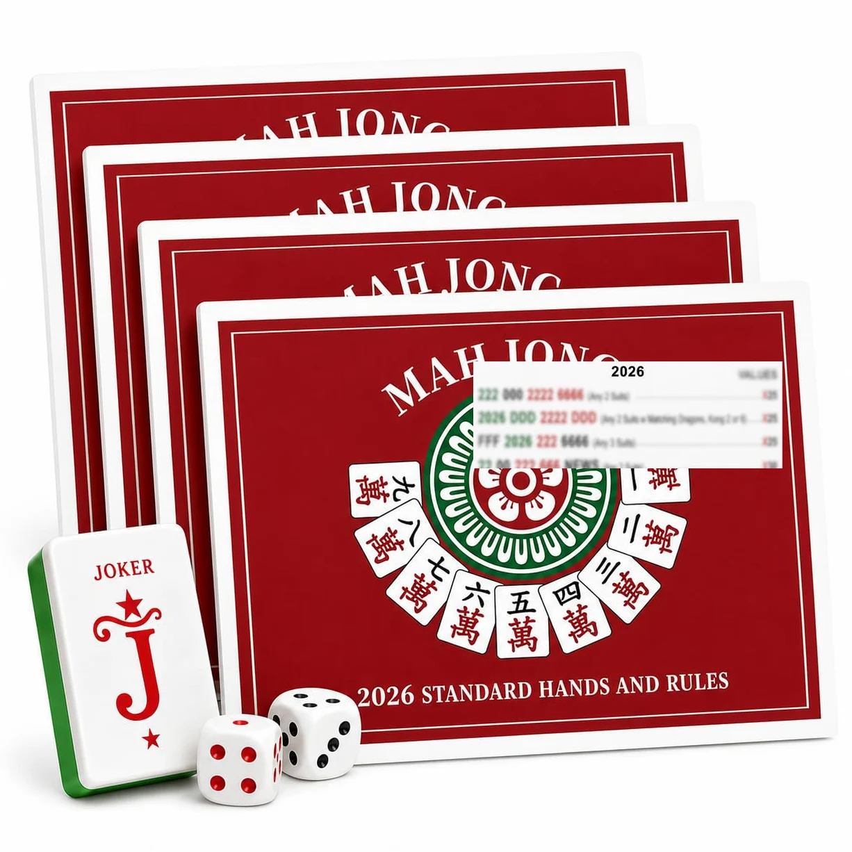 Biglietti Mah Jong 2026 – Grande stampa ufficiale, confezione da 4 | Carta 2026 di grandi dimensioni, finitura opaca, protegge la vista