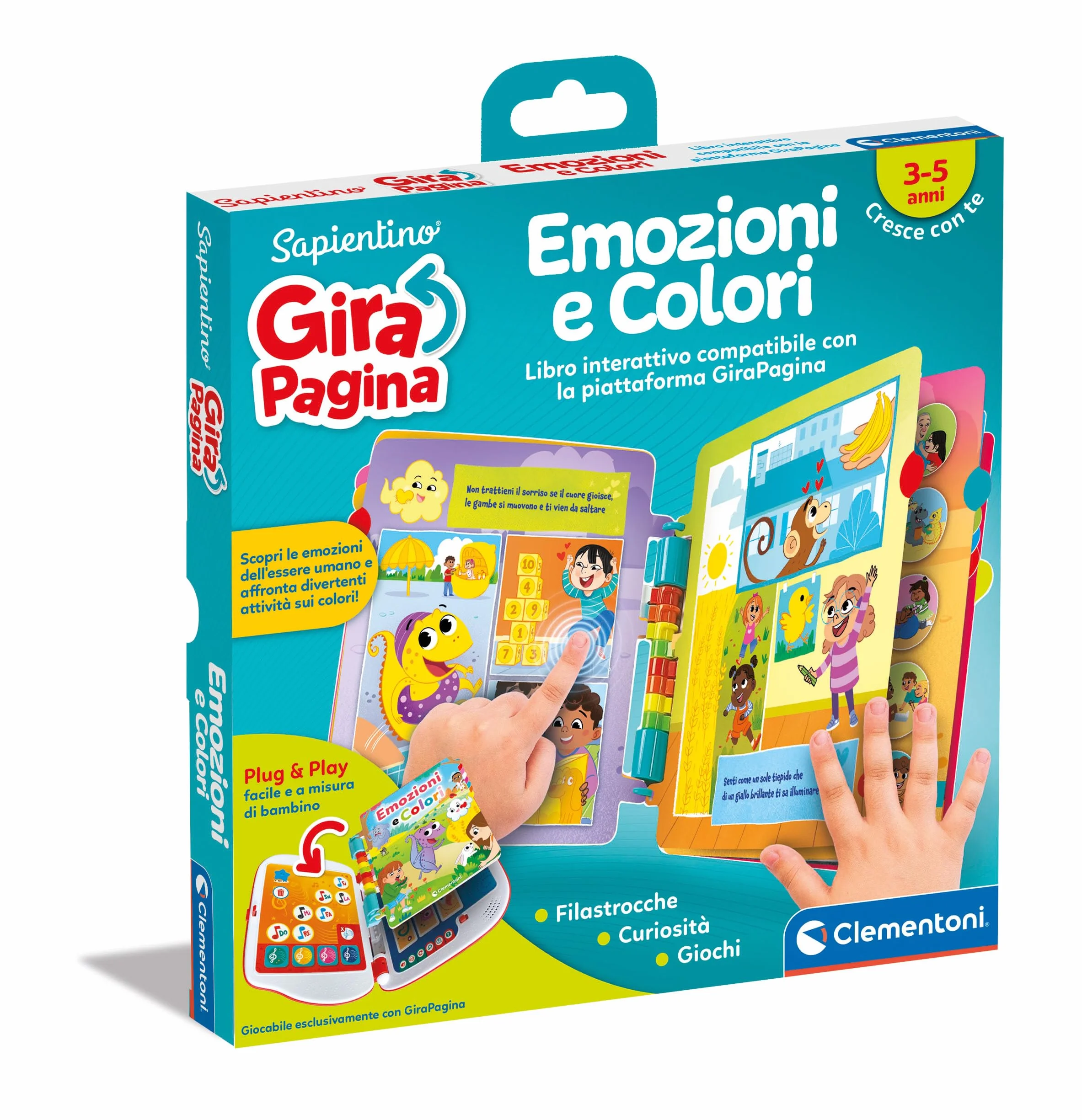 Clementoni Sapientino - Girapagina Emozioni e Colori, Gioco Educativo Bambini 3-5 Anni, Libro Interattivo per Imparare a Leggere e Scoprire Le Emozioni, Lingua Italiana, 16645