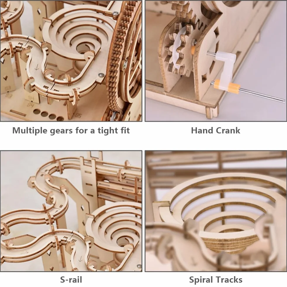 HOTUT Puzzle 3D in Legno, Pista a Ruota Idraulica, Fai-da-Te Pista per Biglie Kit di Costruzione Modello Meccanico, kit di Modelli 3D per adulti 4 Steel Balls, Giocattoli Educativi Regalo per Bambini