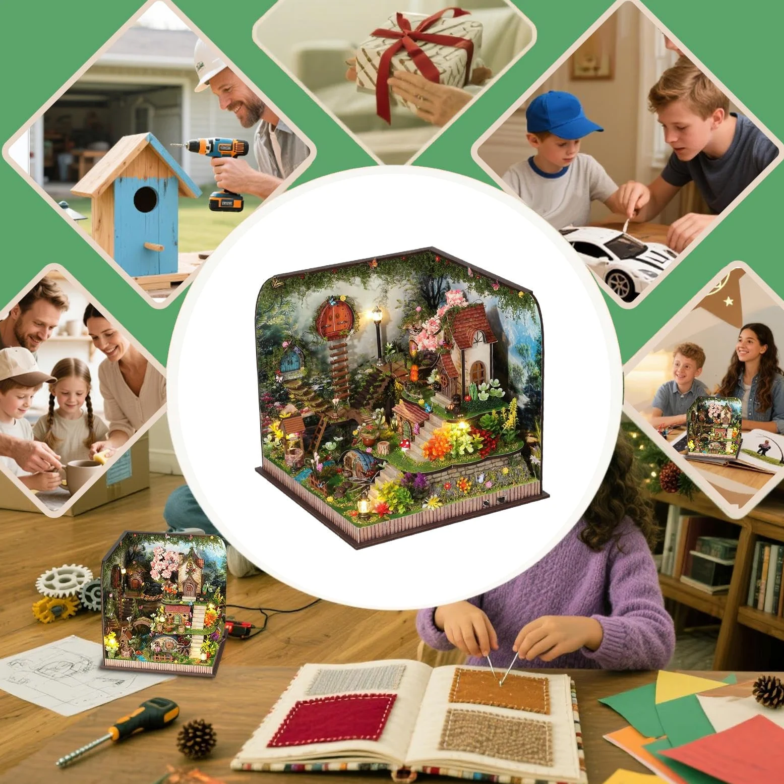 Qfdiwr Kit Casa in Miniatura Kit Creativo per Angolo Lettura Fai da Te, | Modellino Casa Artigianale Adolescenti, Casa, Biblioteca, Camera Da , Espositore Per Libreria, Vacanze