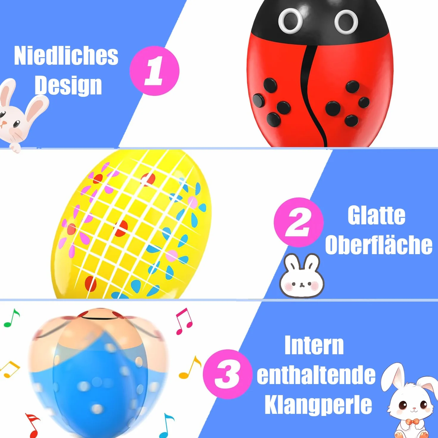 Set di 6 Pezzi di Maracas per Uova in Legno, Maracas per Uova di Pasqua, Maracas Musicali a percussione, sonagli per Uova, sonagli per Uova, Uova Musicali per Neonati e Bambini