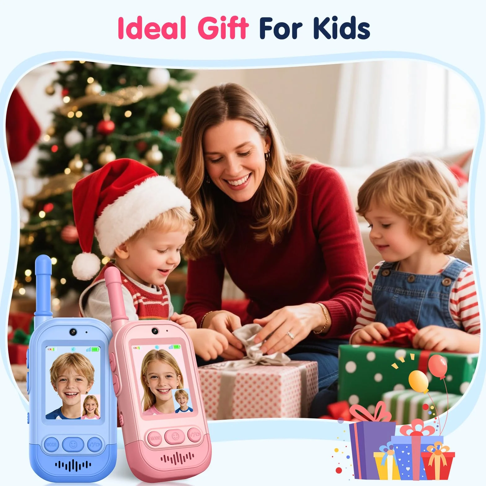 Gofunly Video Walkie Talkie Bambini Set da 2 Ricaricabili Interfono Video Giochi Interni Esterni Rosa Blu