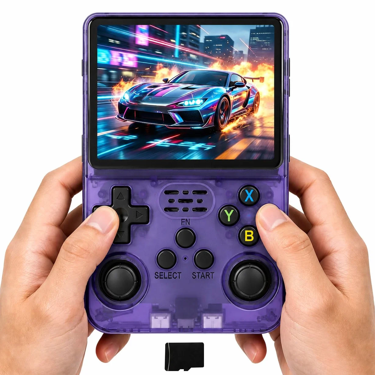 Whatsko R36S Console, Console Portatile 128 GB, Sistema RK3326 Arkos, oltre 40.000 Giochi, schermo da 3,5 Pollici, Console di Gioco Portatile per Adolescenti (Viola)