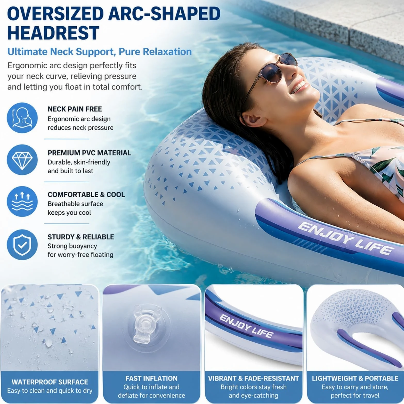 Amaca Gonfiabile, Sdraio Galleggiante con Porta Bicchieri, Zattera Gonfiabile Portatile per Piscina, Spiaggia, Lago e Attività Acquatiche All'aperto