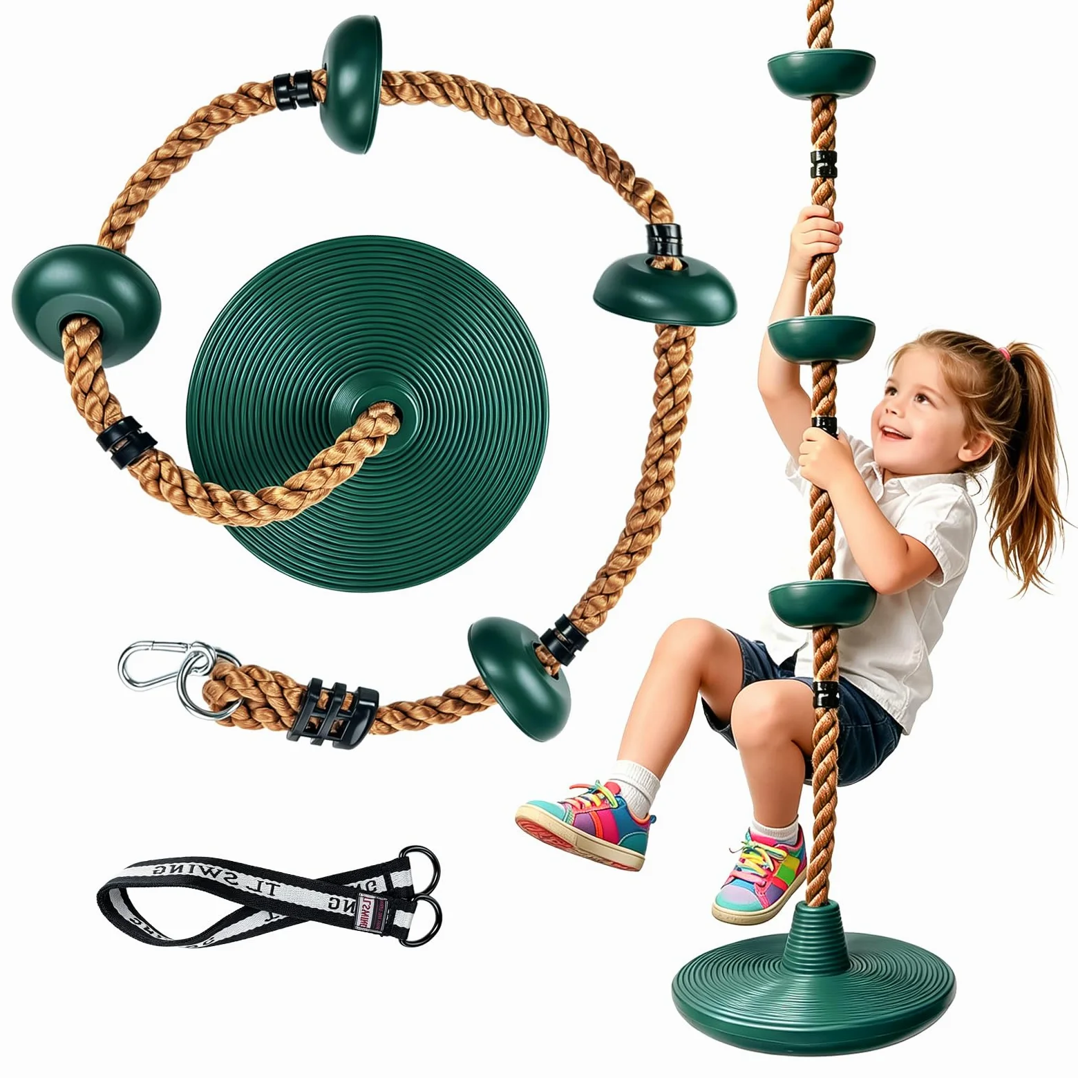 Altalena per Bambini, Altalena da Giardino per Interno ed Esterno Corda per Arrampicata per Bambini con Corda Regolabile Carico Massimo 200 Kg