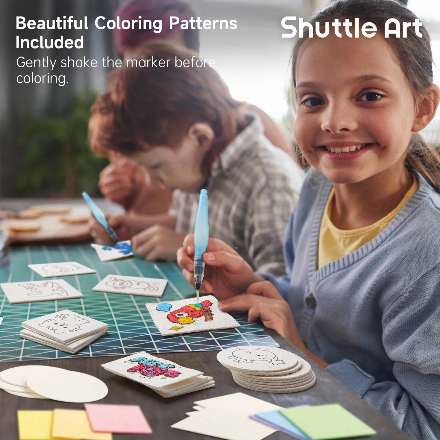 Shuttle Art Kit Pittura Magica Gonfiabile 66 Pezzi 3D con Spugna Texture 60 Fogli Carta Spugna