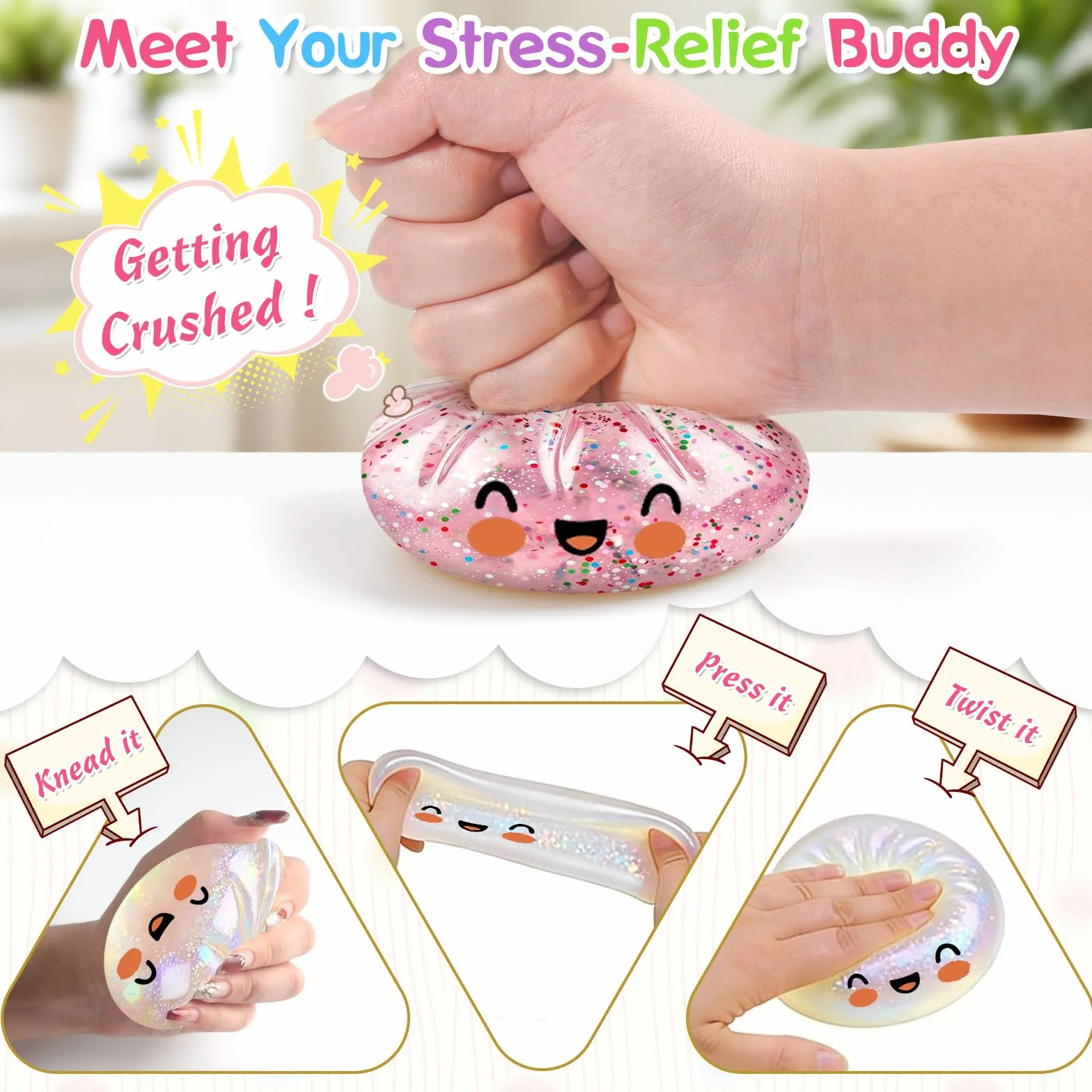 Giant Dumpling Squishy Mystery Glitter Ravioli Palla Antistress Bao Bun Con Vaporiera Bambini Adulti Rosa Trasparente