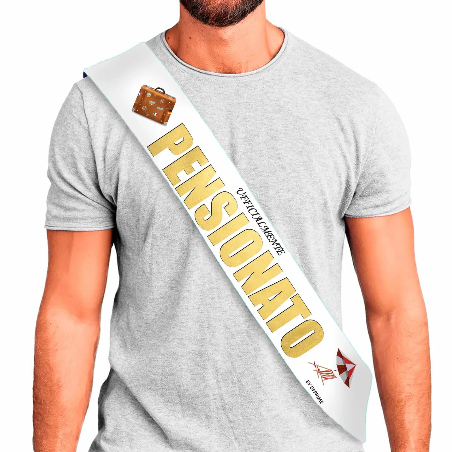 DFPRIME Fascia Ufficialmente Pensionato - Gadget Pensione Uomo - Idea Regalo Pensione Uomo Divertente - Fascia in Raso 2 Metri - Made in Italy per Festa Pensionamento - umarell