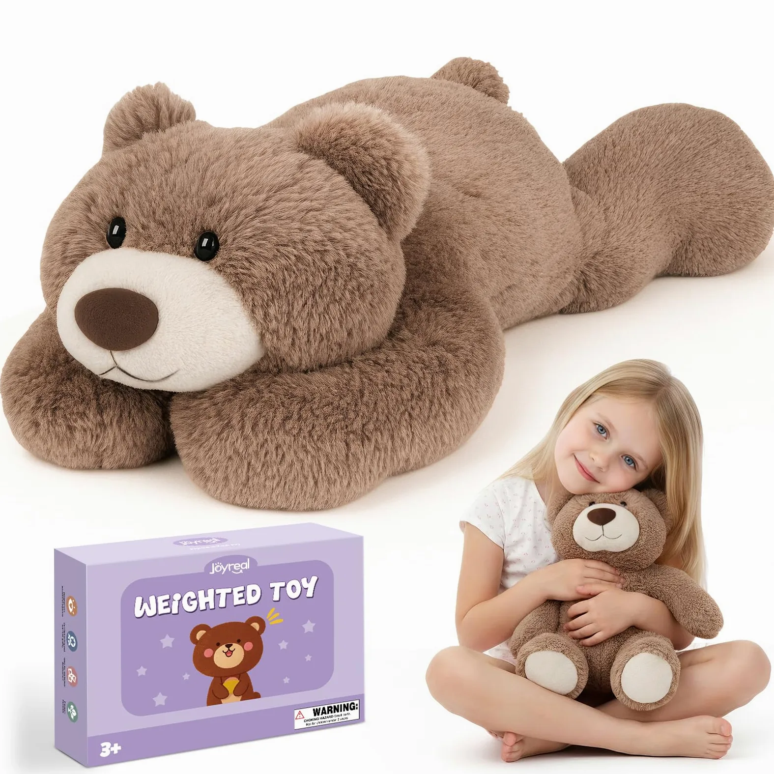 Joyreal 1.5 kg Orsetto Ponderato per I'ansia, Sollievo Dall'ansia per Gli Adulti, Orsetto in Peluche ponderato, Giocattoli Sensoriali per l'autismo, Animale di Peluche Ponderato 1.5 kg