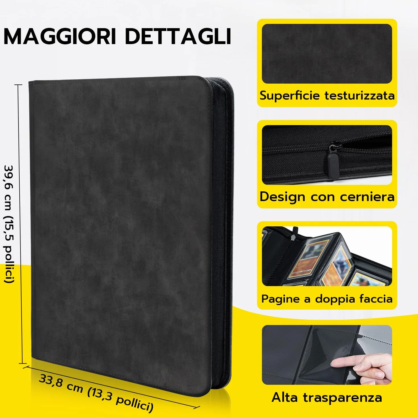 Raccoglitore Toploader,Album 9 tasche con 216 scomparti per Carte da Collezionabili con 10 Toploader, Libro Porta Carte per Carte Toploader 3"x4", Magic, YuGi Oh, MTG