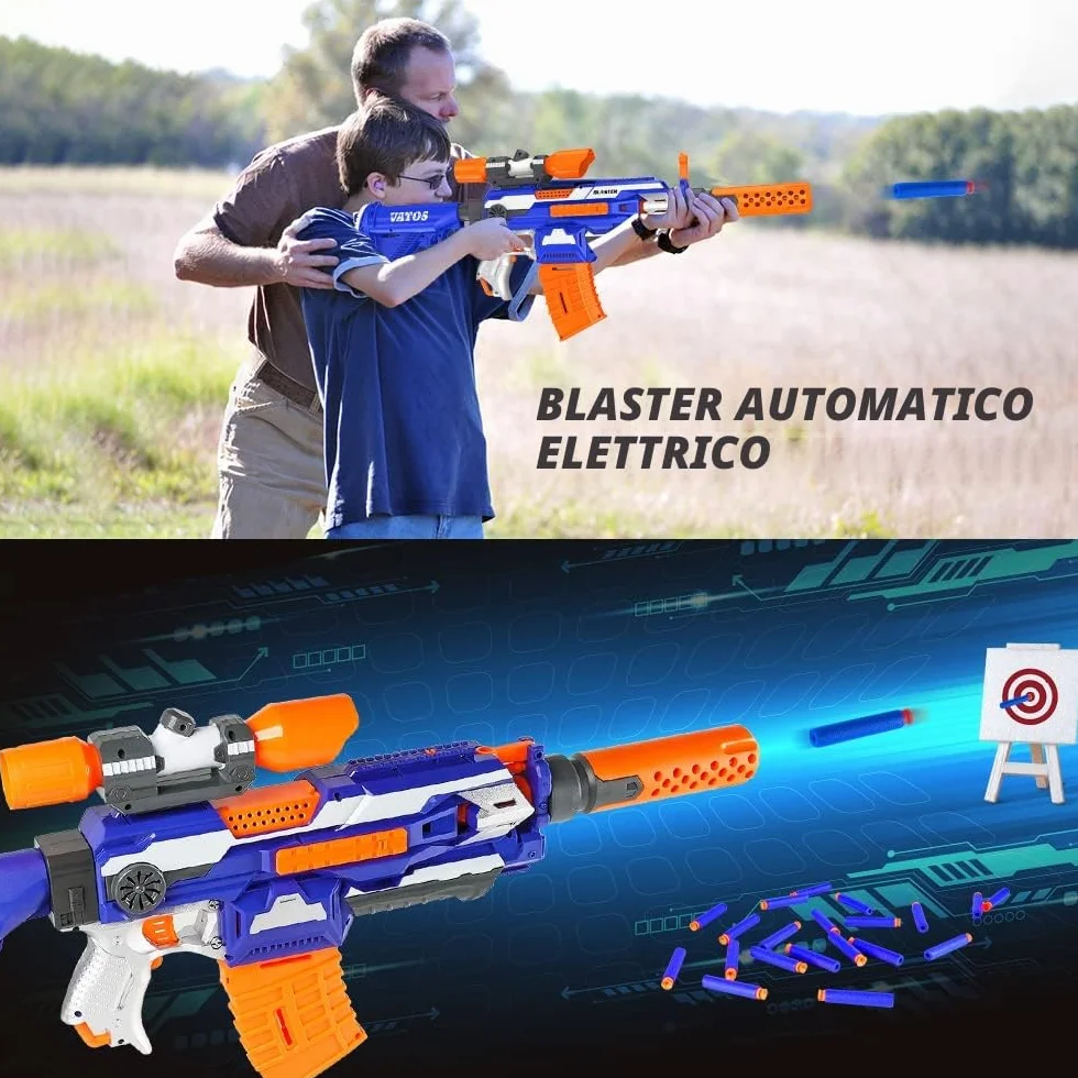 VATOS Pistola Elettrica Schiuma con 100 Dardi, Fucile Sniper Automatico 7 Stili DIY + Mirino, Giochi di Tiro 9-15m per Bambini 6-12 Anni & Adulti