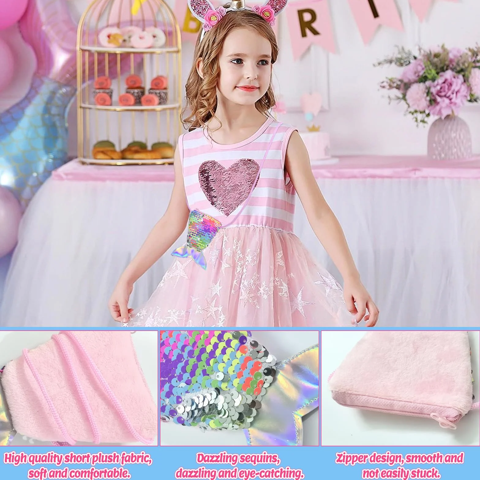 Sirena Diario Segreto Bambina, Diario in Peluche con Lucchetto A5 160pag Reversibile a Righe con Paillettes, Portamonete Penna Adesivi
