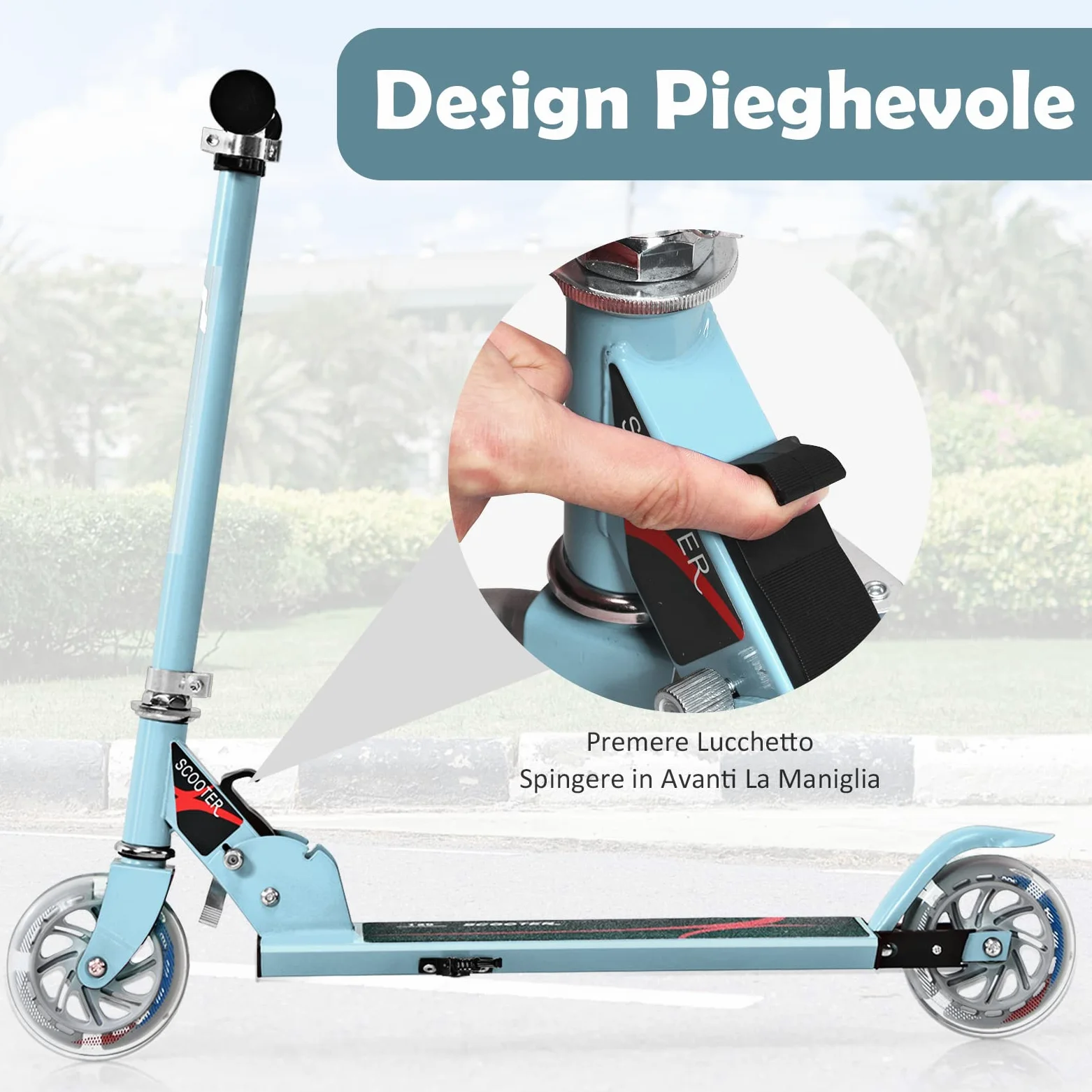 GOPLUS Monopattino Pieghevole a 2 Ruote Luminose Scotter Altezza Regolabile a 3 Livelli per Bambini 4-13 Anni, Alluminio, 70kg (Azzurro)