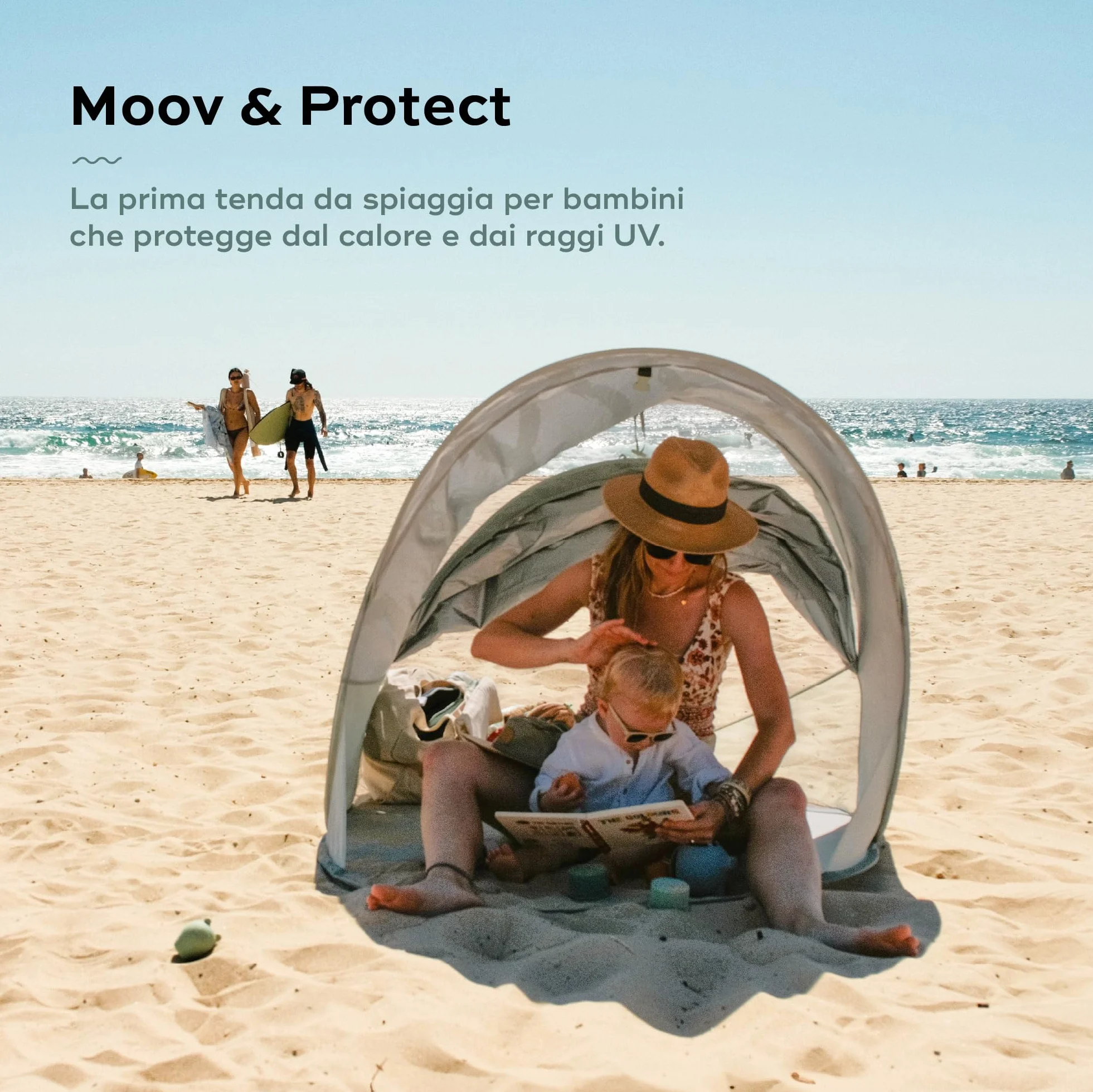 Babymoov Tenda anti-UV Moov & Protect - Alta protezione UPF 50+ - Tenda Rinfrescante - Grande Dimensione - Sistema Pop-Up - Zanzariera