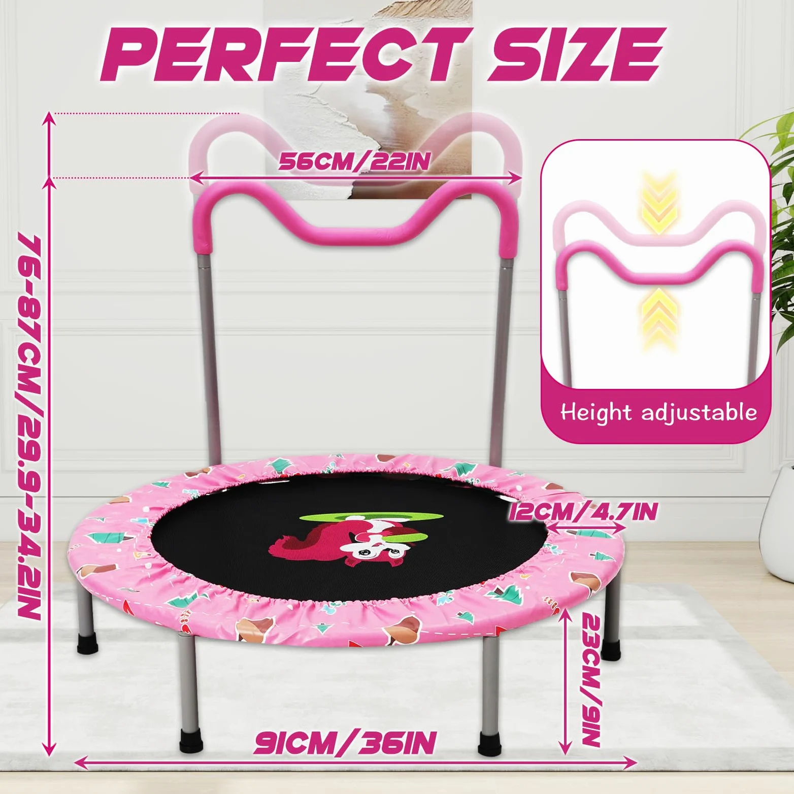 Trampolino Elastico per Bambini,Tappeto Elastico Pieghevole per Bambini con Piccolo Scoiattolo Copertura,Cuscinetti Antiscivolo e Maniglia,Ideale per Interno ed Esterno,Carico Massimo 150 kg