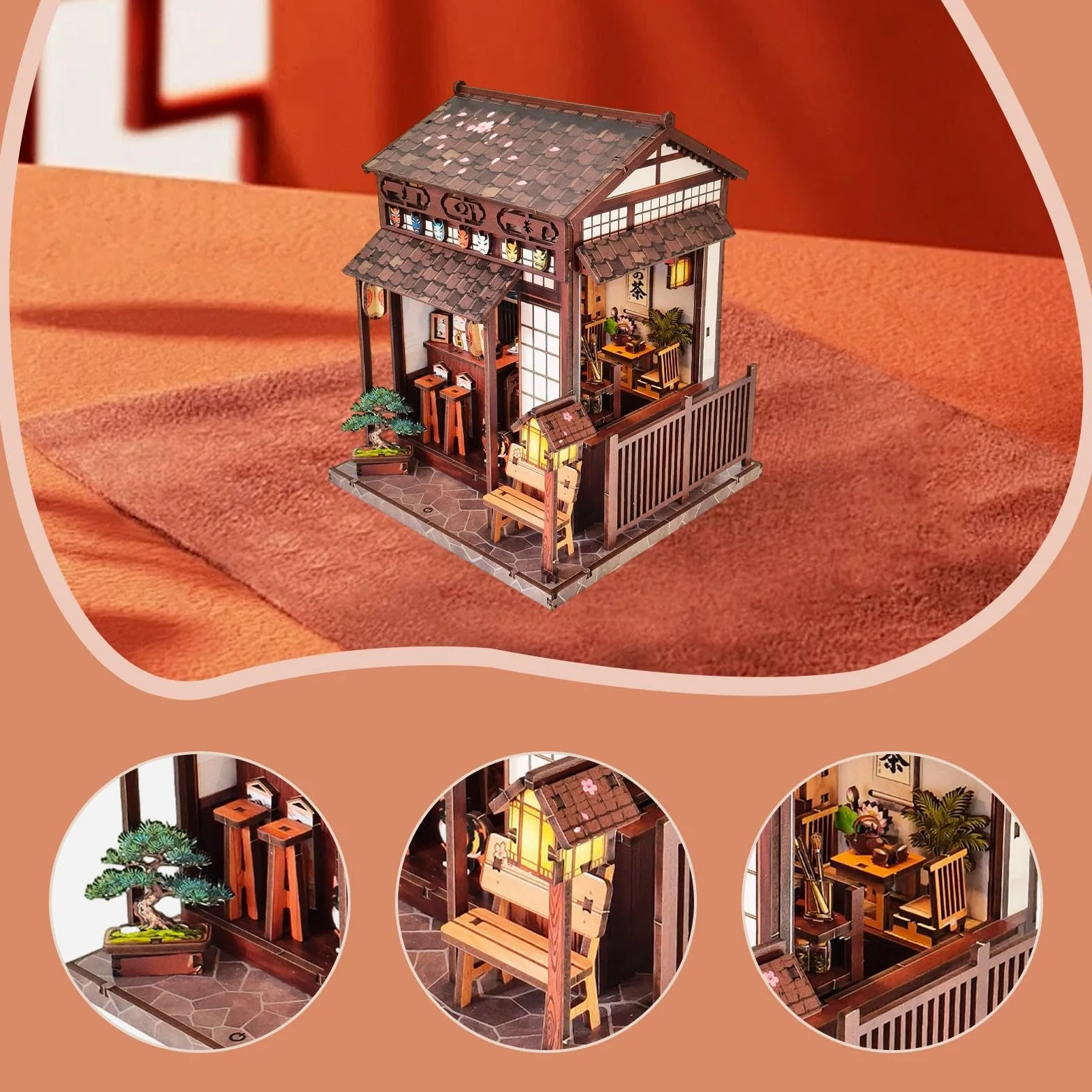 Colcolo Kit per Costruire Una Casetta da tè in Miniatura in Legno, Regalo di Compleanno con Luci a LED, Progetto Creativo Fai-da-Te per Bambini E Adulti.