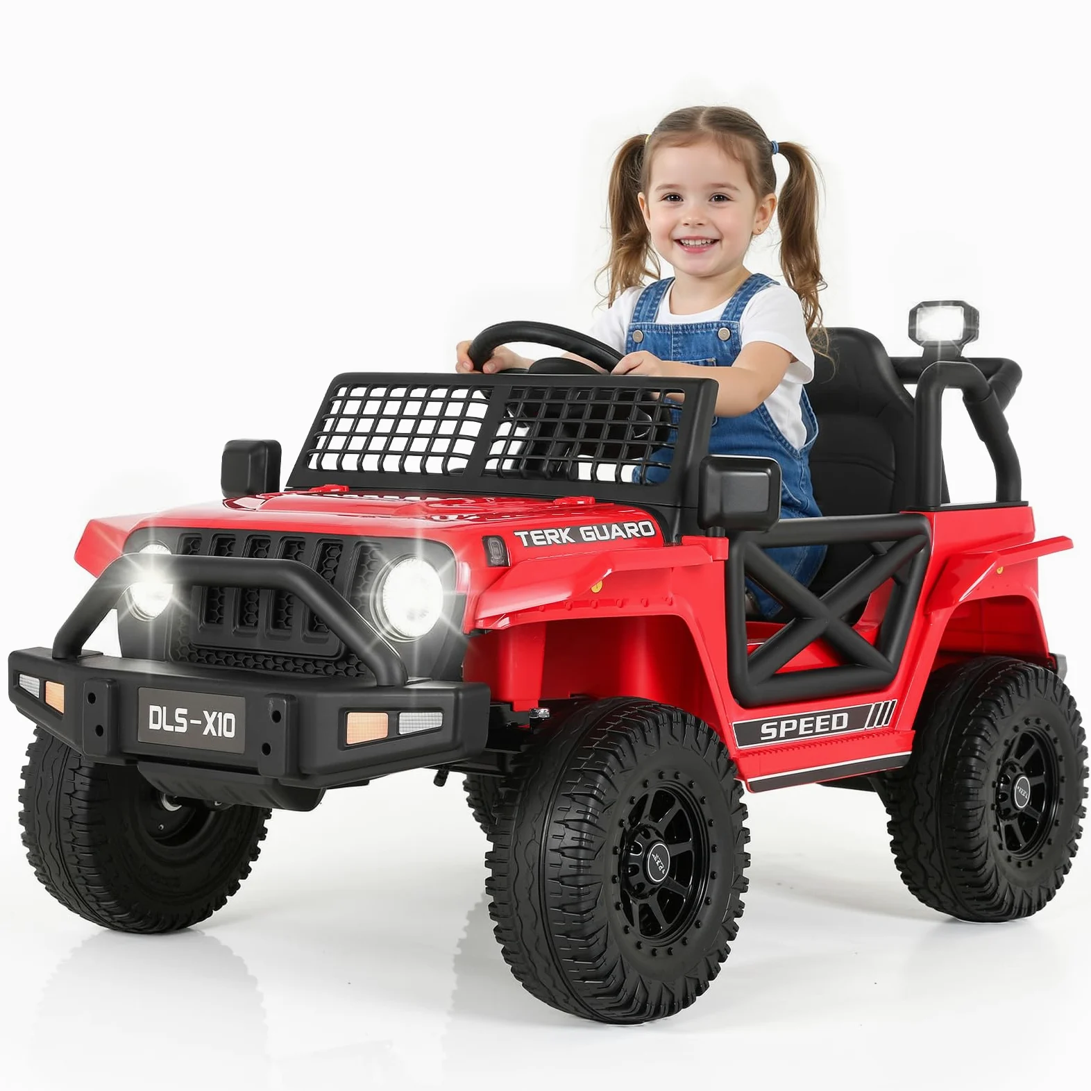MAMIZO Auto Macchina Elettrica per Bambini 12V 7Ah, Jeep Elettrica Bambini | con 2 Motore 12V, Telecomando 2.4G, Velocità regolabile, LED, Musica, Ammortizzatori, Partenza lenta,max 30Kg, 3-8 anni,Rosso