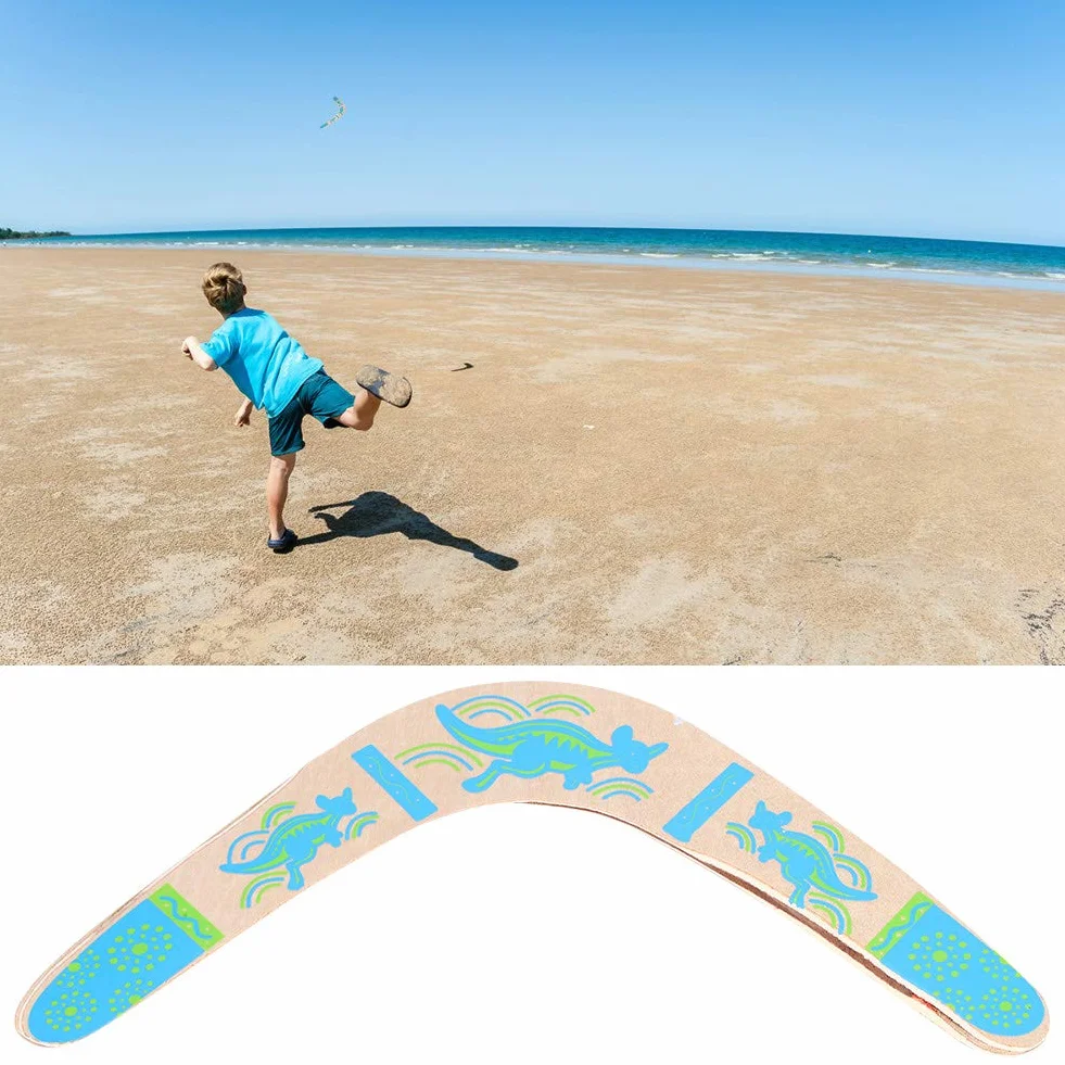 Wakects Boomerang in Legno a Forma di V, Disco Volante per Bambini, Gioco Sport all'Aria Aperta, Blu