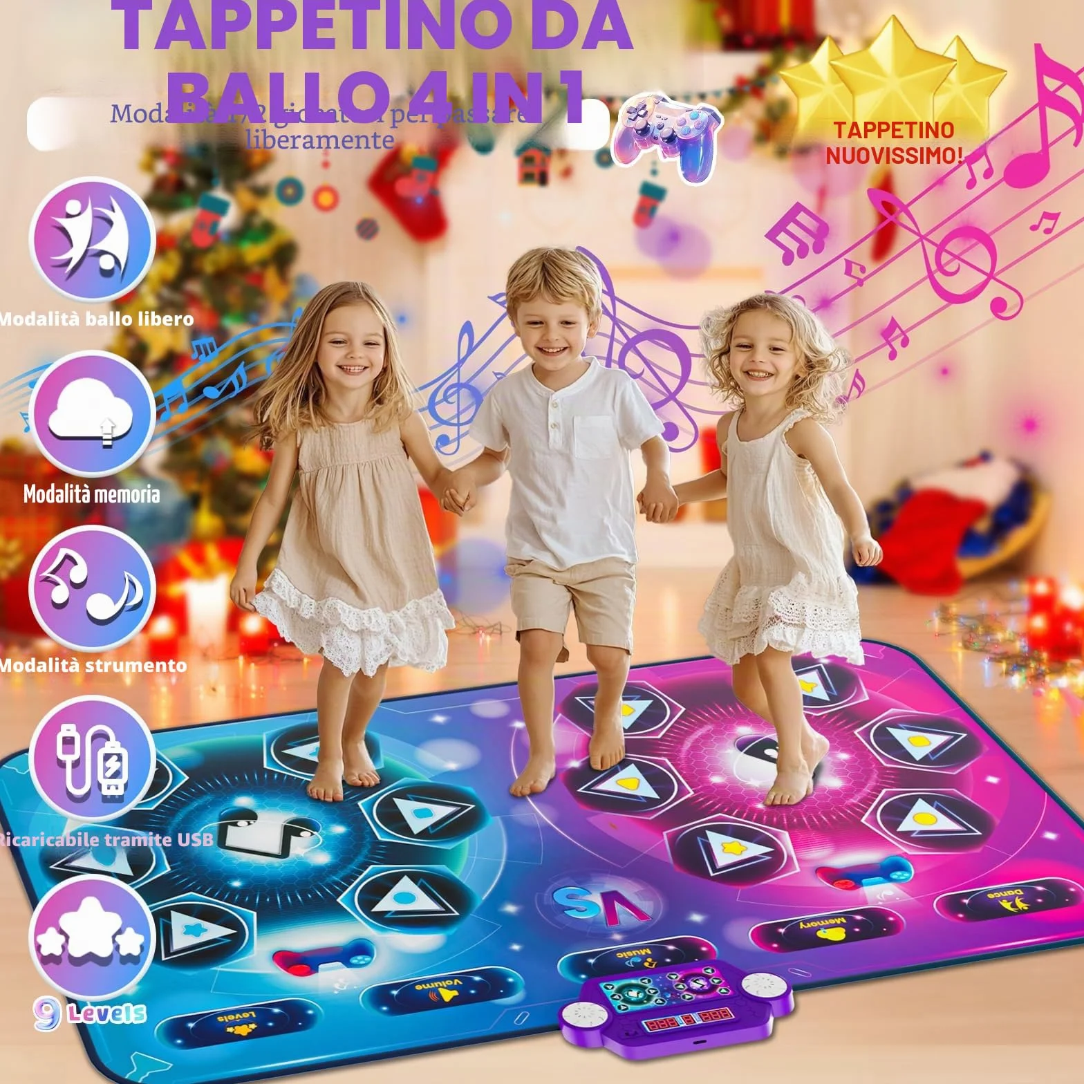 Tappetino da Ballo Ricaricabile Doppio Giocatore Extra Large 150x97 cm LED