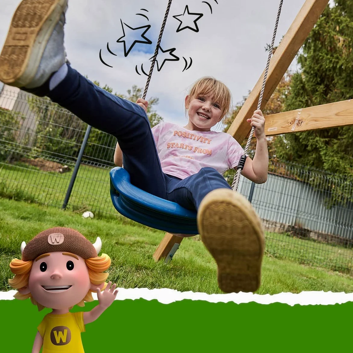 Altalena WICKEY Smart One gioco per bambini, altalena blu singola in legno da esterno o da giardino
