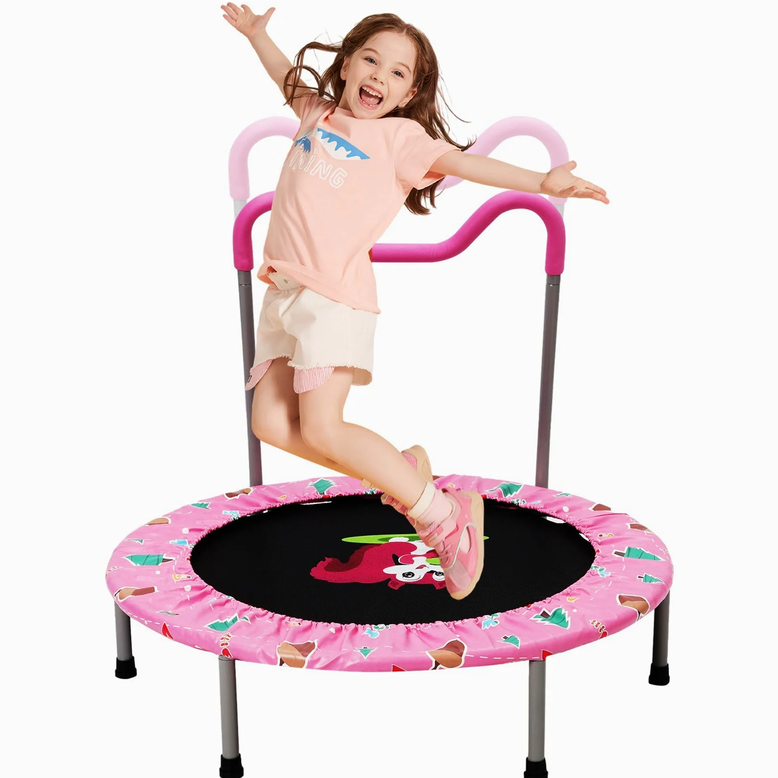 Trampolino Elastico per Bambini,Tappeto Elastico Pieghevole per Bambini con Piccolo Scoiattolo Copertura,Cuscinetti Antiscivolo e Maniglia,Ideale per Interno ed Esterno,Carico Massimo 150 kg